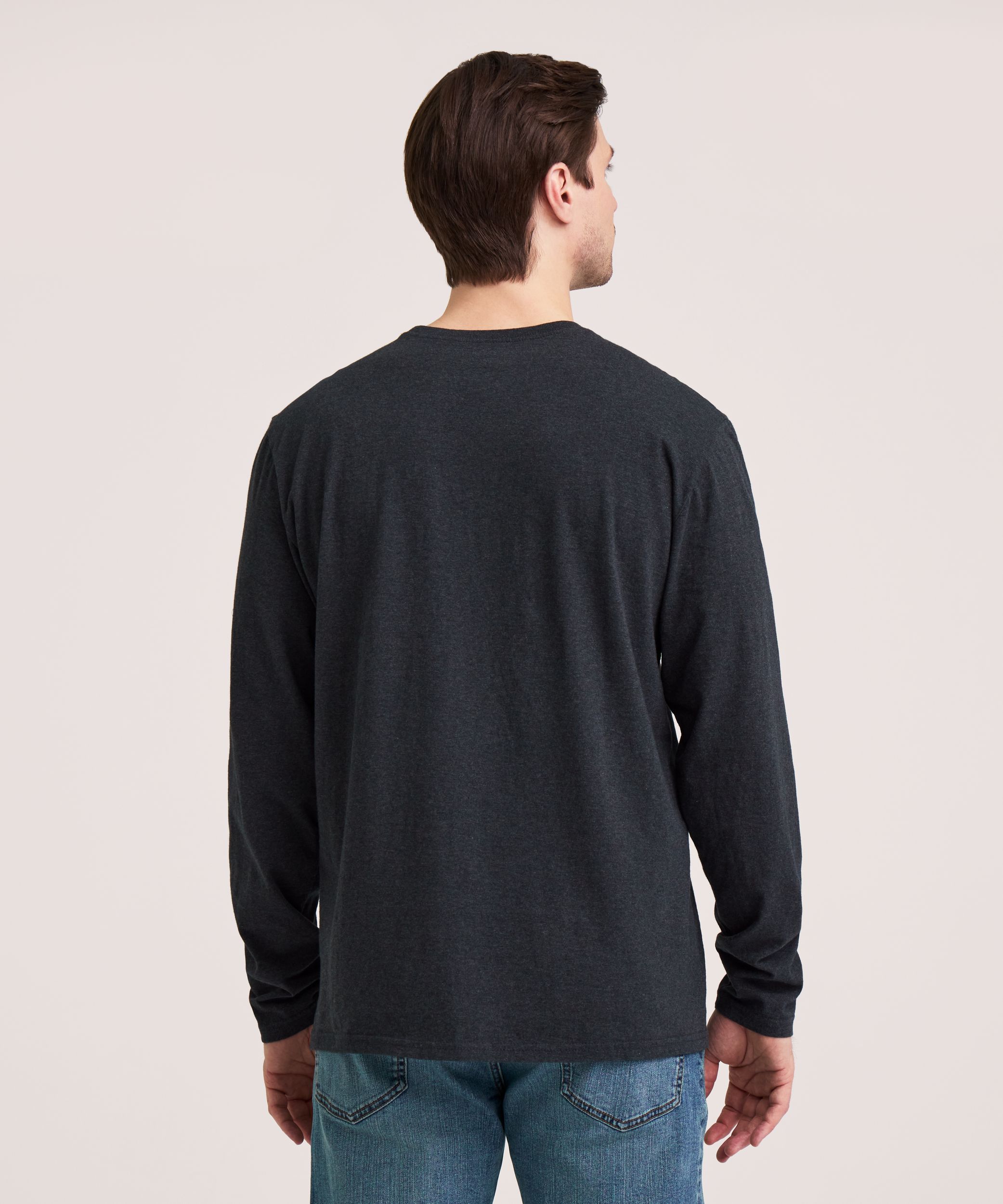 Denver Hayes Men's 50 Wash Long Sleeve Classic Fit Crew Neck T-Shirt