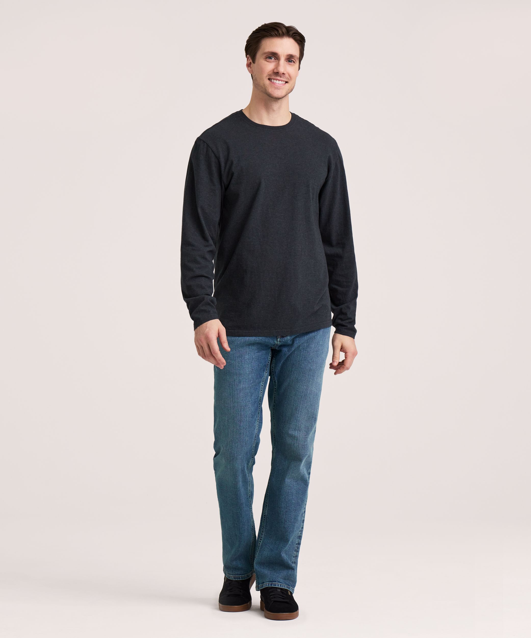 Denver Hayes Men's 50 Wash Long Sleeve Classic Fit Crew Neck T-Shirt