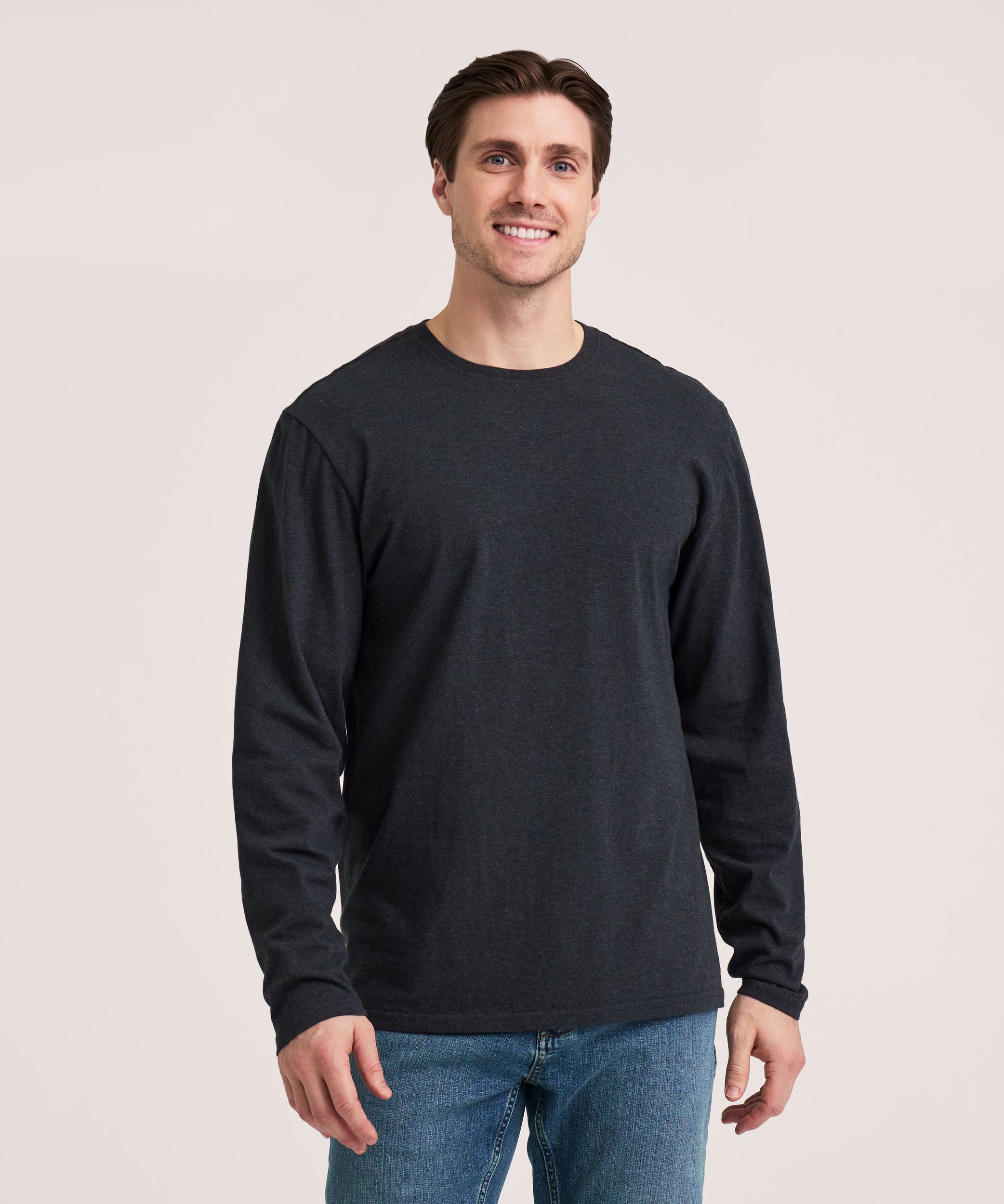 Denver Hayes Men's 50 Wash Long Sleeve Classic Fit Crew Neck T-Shirt