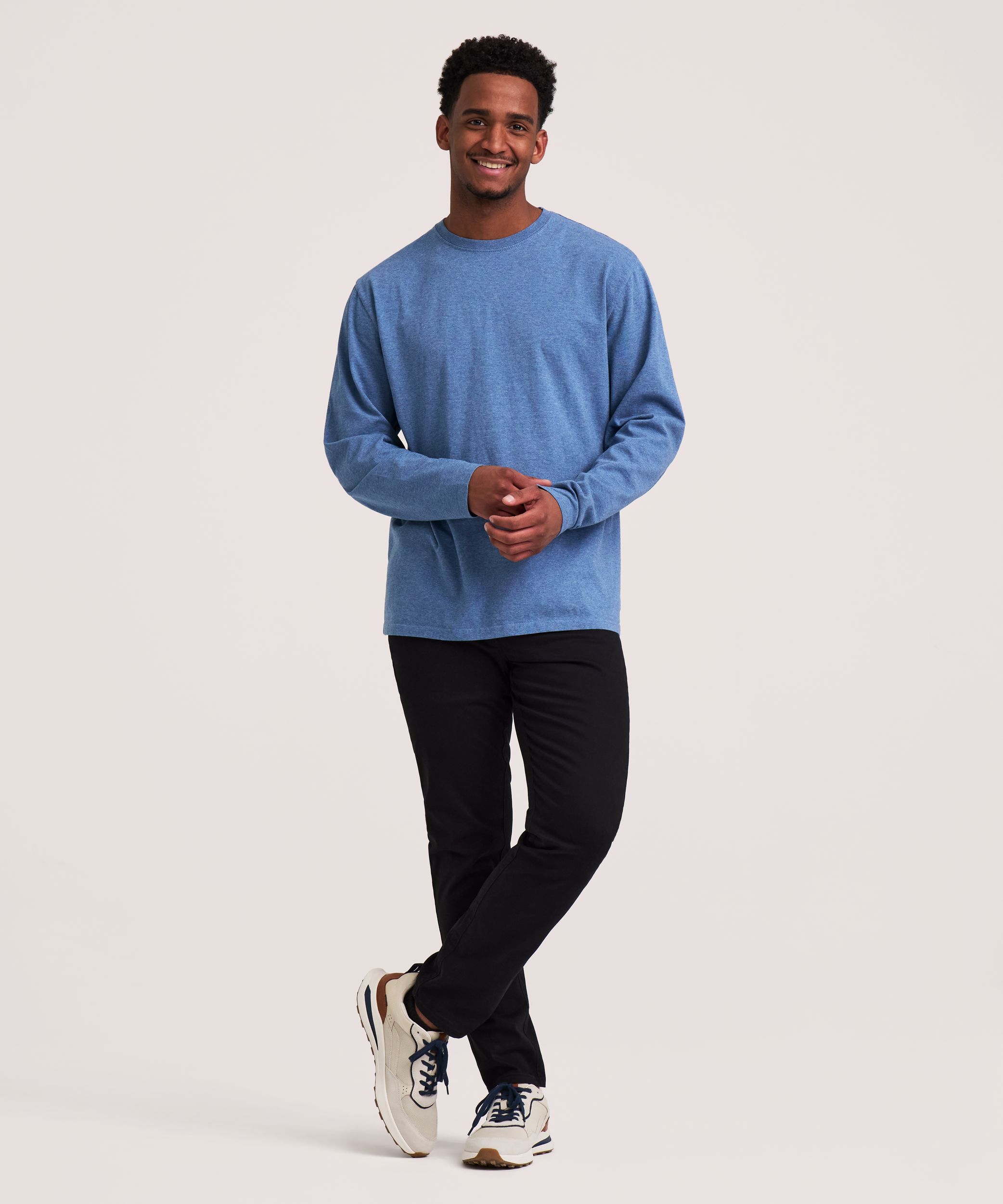 Denver Hayes Men's 50 Wash Long Sleeve Classic Fit Crew Neck T-Shirt