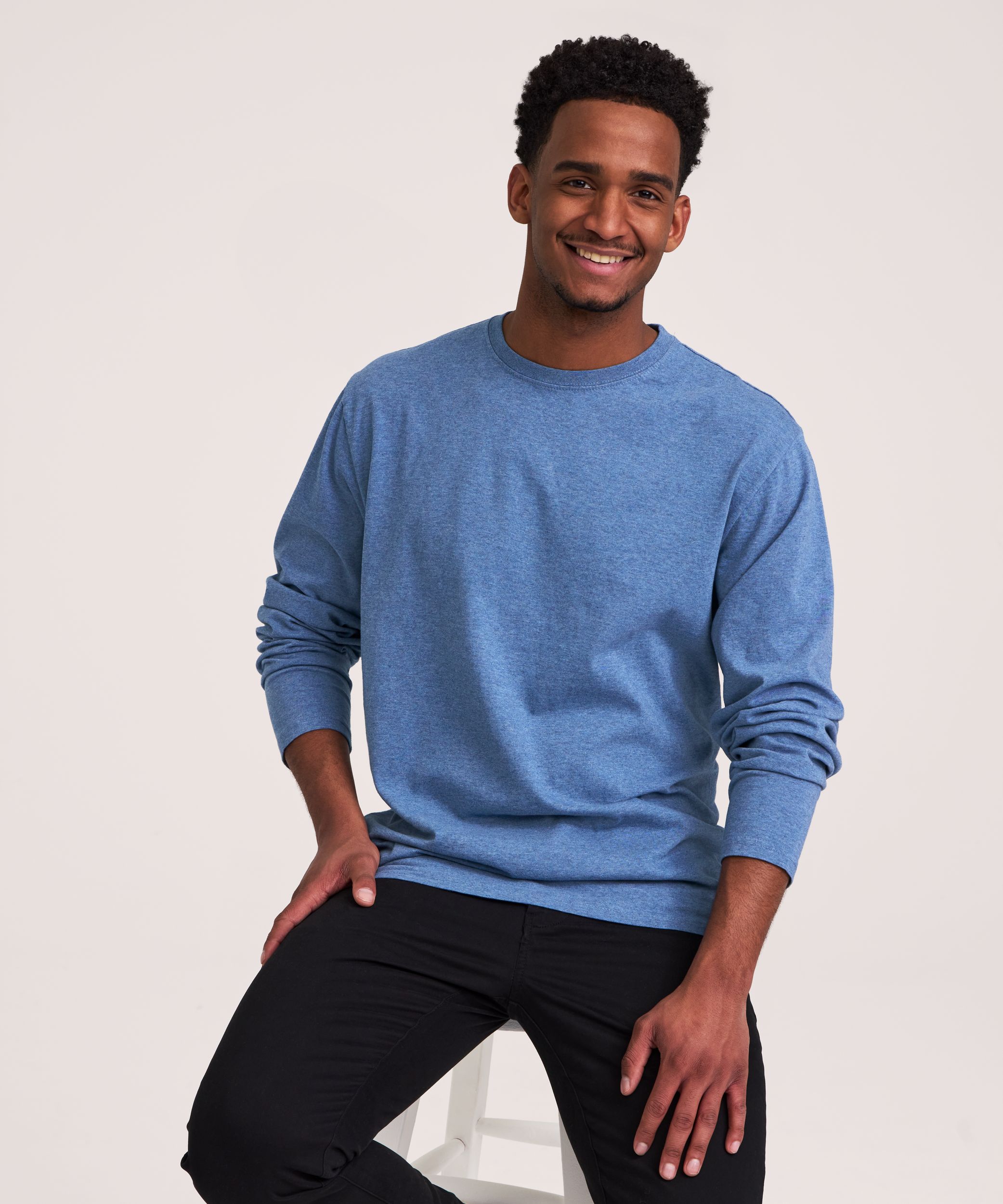 Denver Hayes Men's 50 Wash Long Sleeve Classic Fit Crew Neck T-Shirt