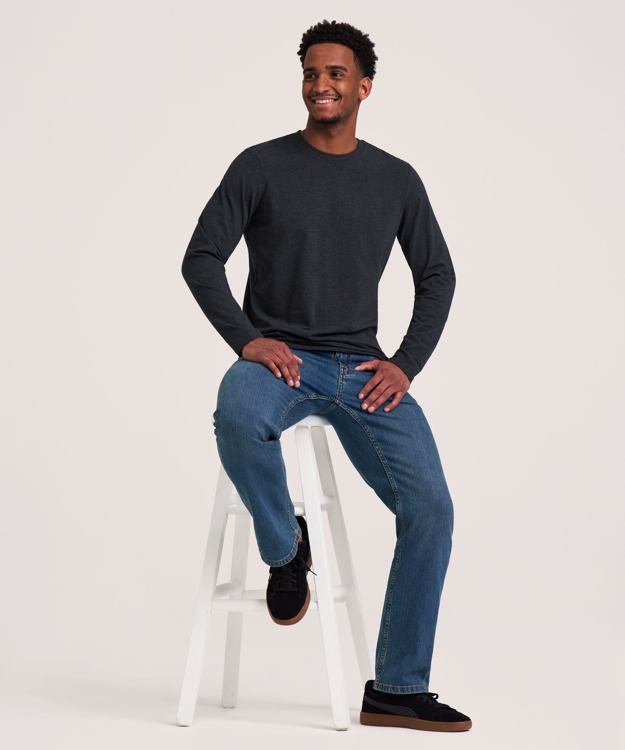 Denver Hayes Men's Stretch Long Sleeve Modern Fit Crewneck T-Shirt