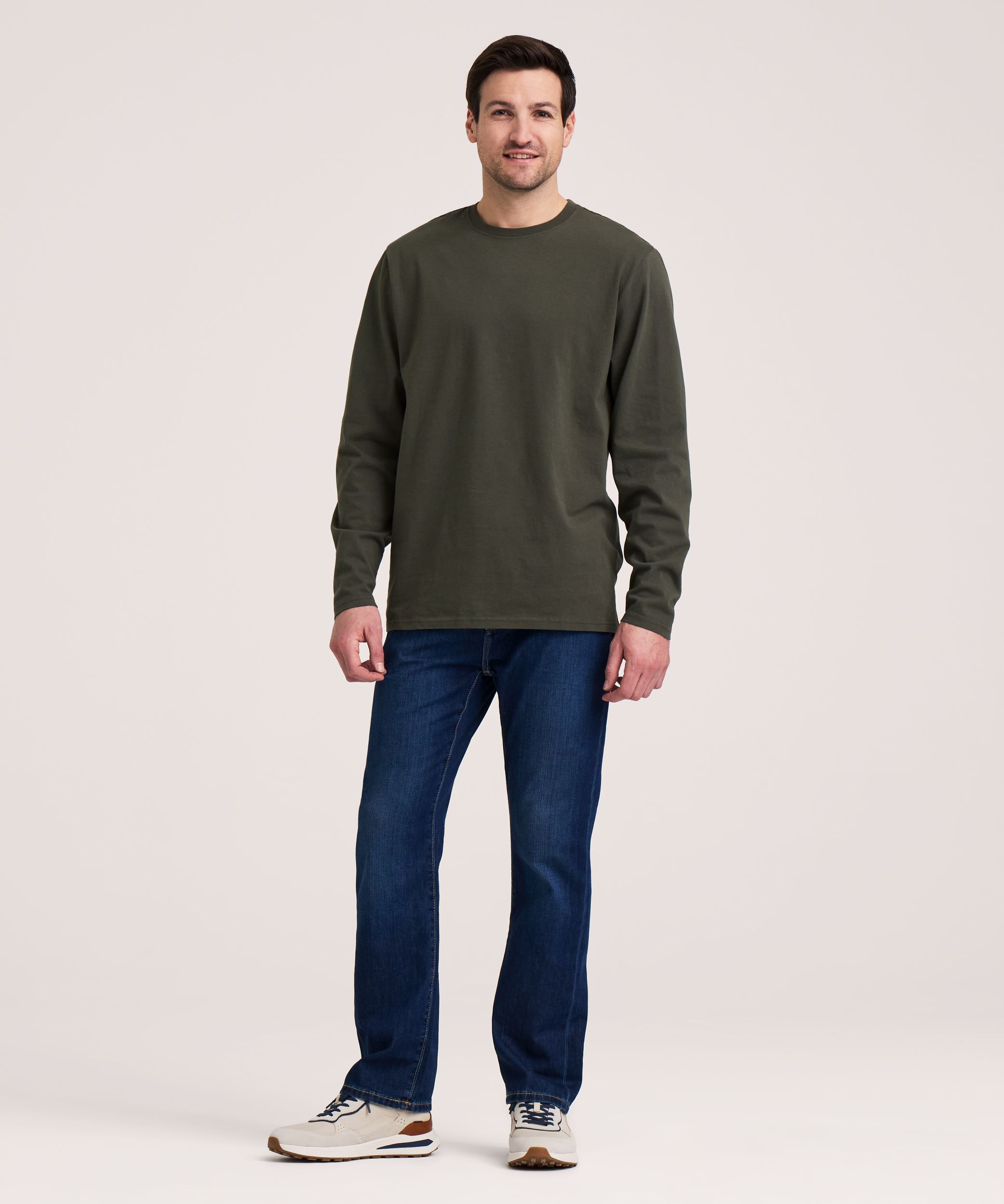 Denver Hayes Men's 50 Wash Long Sleeve Classic Fit Crew Neck T-Shirt