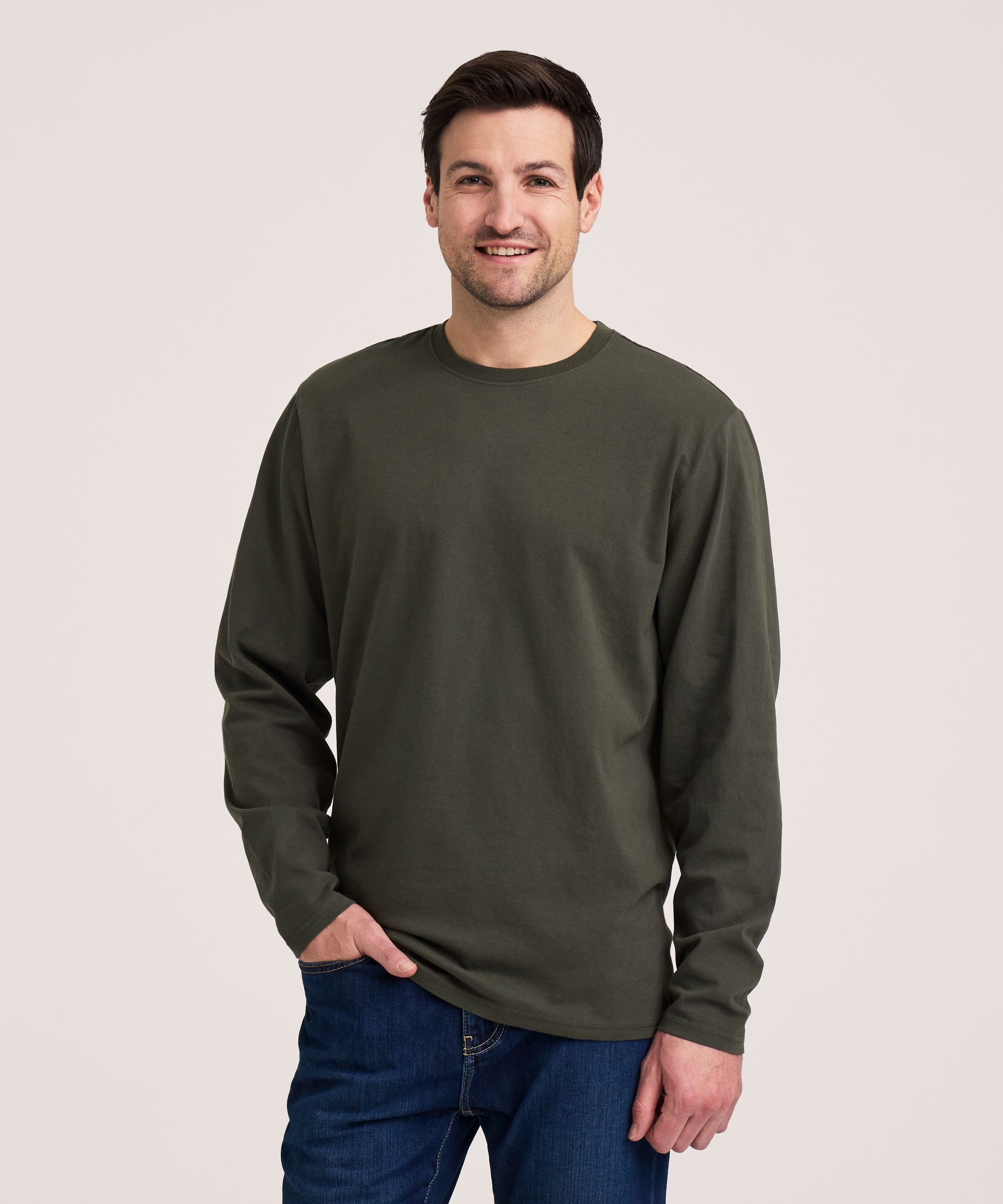 Denver Hayes Men's 50 Wash Long Sleeve Classic Fit Crew Neck T-Shirt