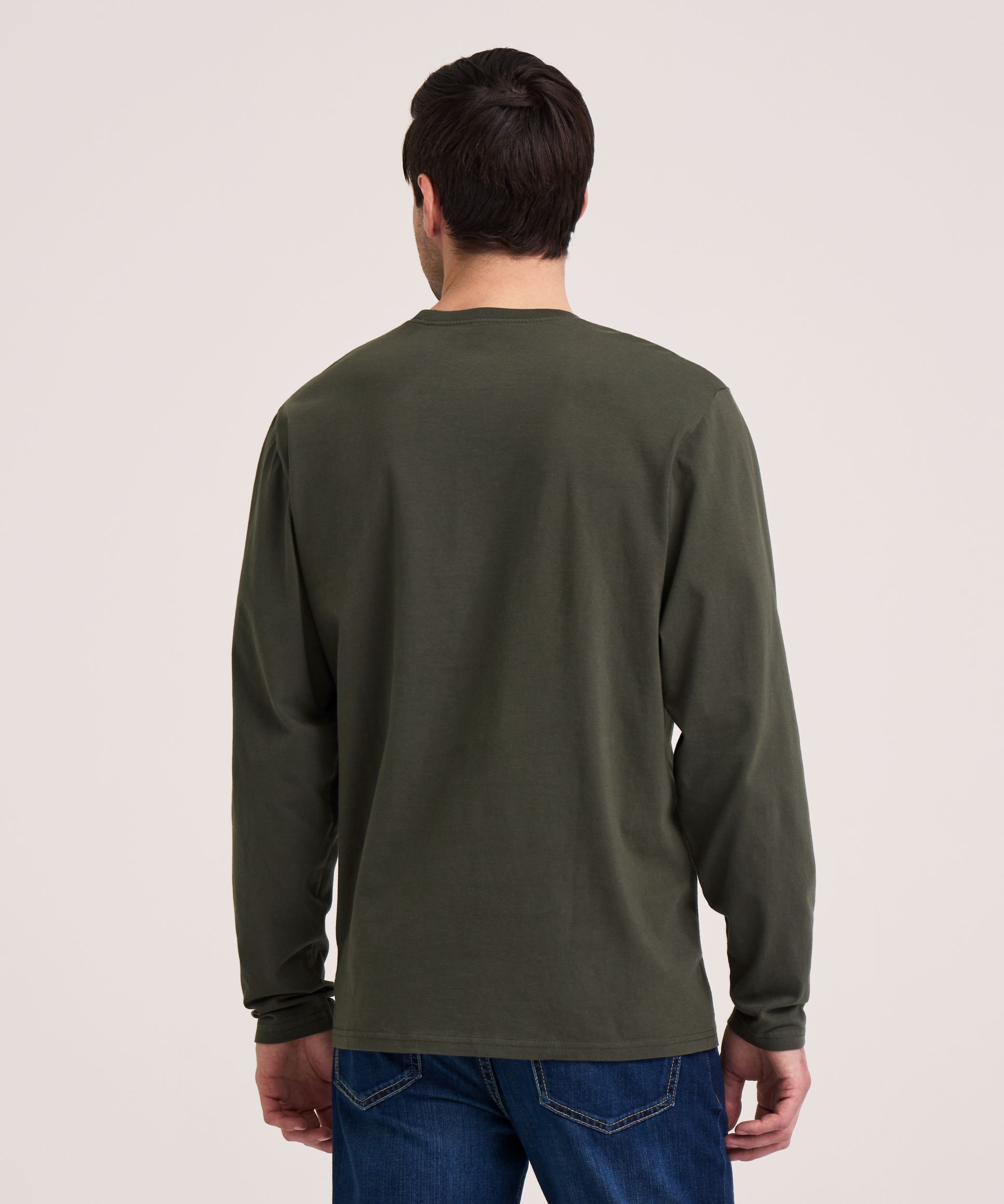 Denver Hayes Men's 50 Wash Long Sleeve Classic Fit Crew Neck T-Shirt