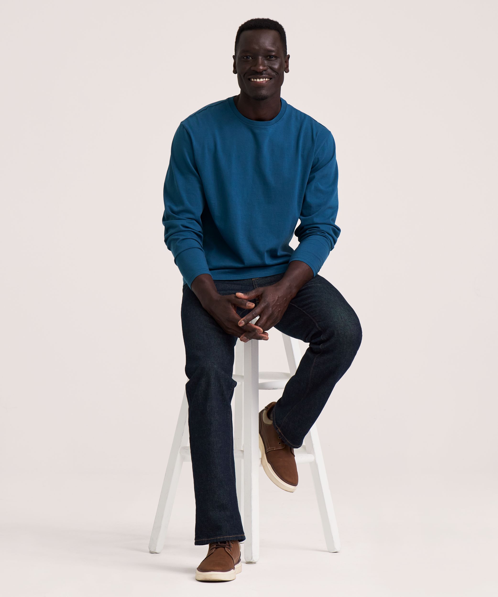 Denver Hayes Men's 50 Wash Long Sleeve Classic Fit Crew Neck T-Shirt