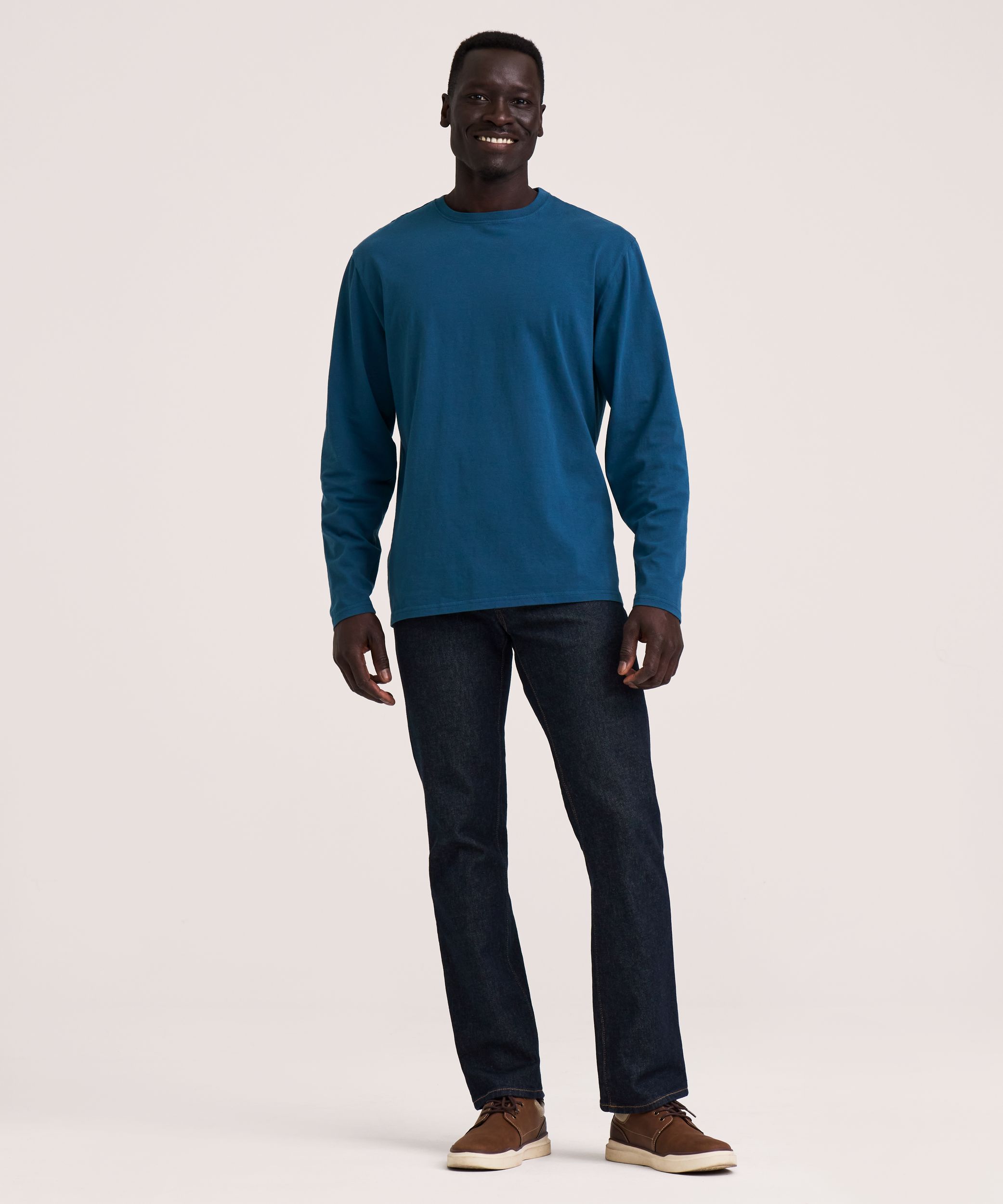 Denver Hayes Men's 50 Wash Long Sleeve Classic Fit Crew Neck T-Shirt