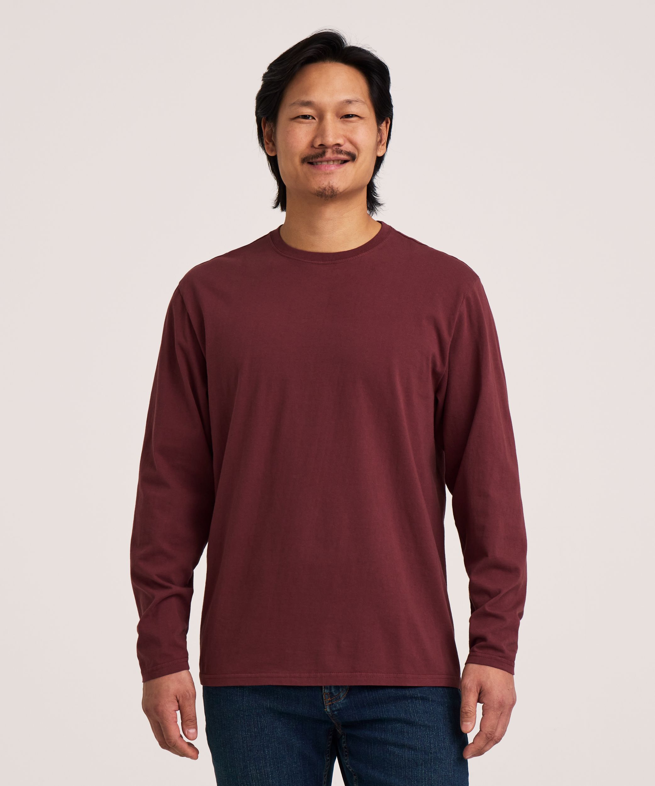 Denver Hayes Men's 50 Wash Long Sleeve Classic Fit Crew Neck T-Shirt