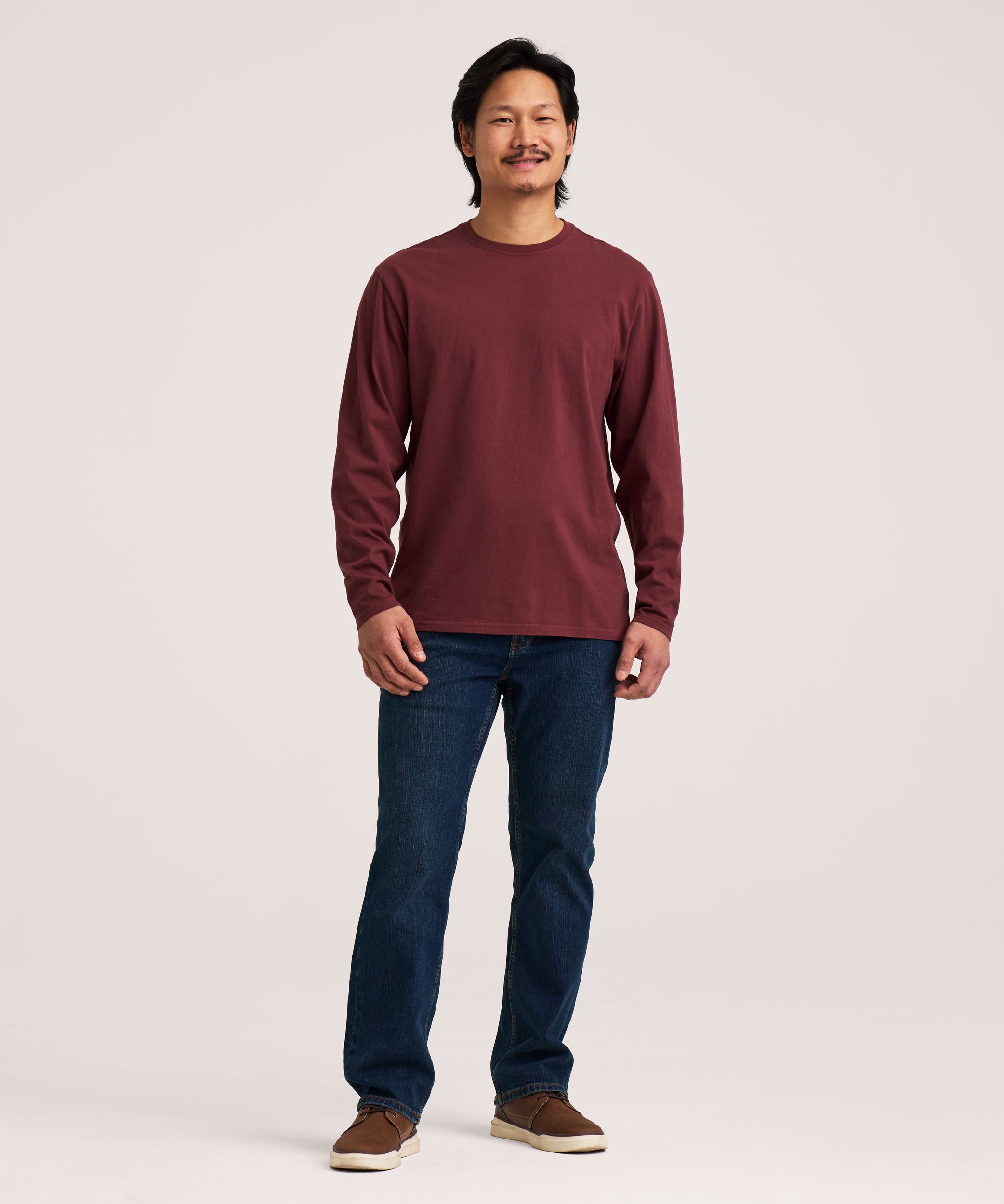 Denver Hayes Men's 50 Wash Long Sleeve Classic Fit Crew Neck T-Shirt