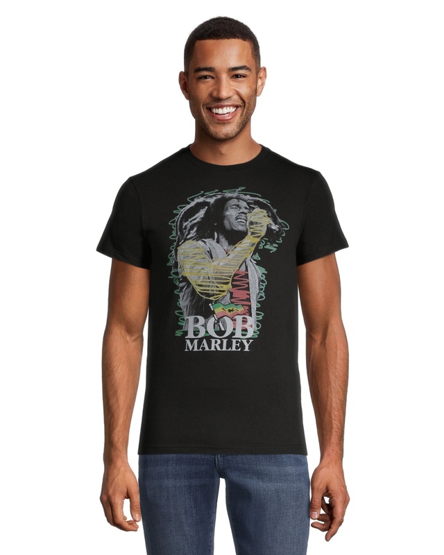 T-shirt graphique à col ras du cou avec logo pour hommes, Bob Marley