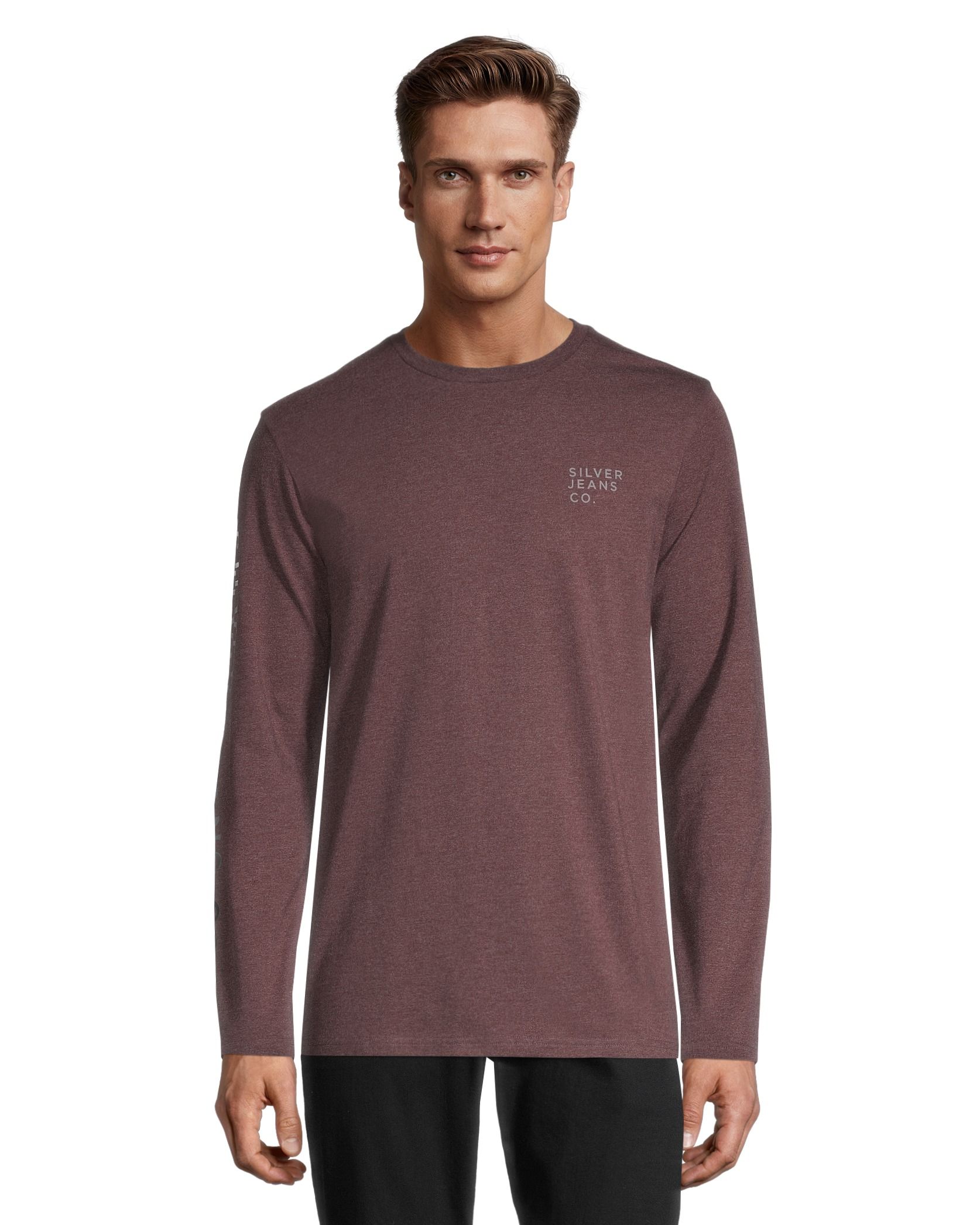 Silver Men's Long Sleeve Crewneck Graphic T Shirt | Marks