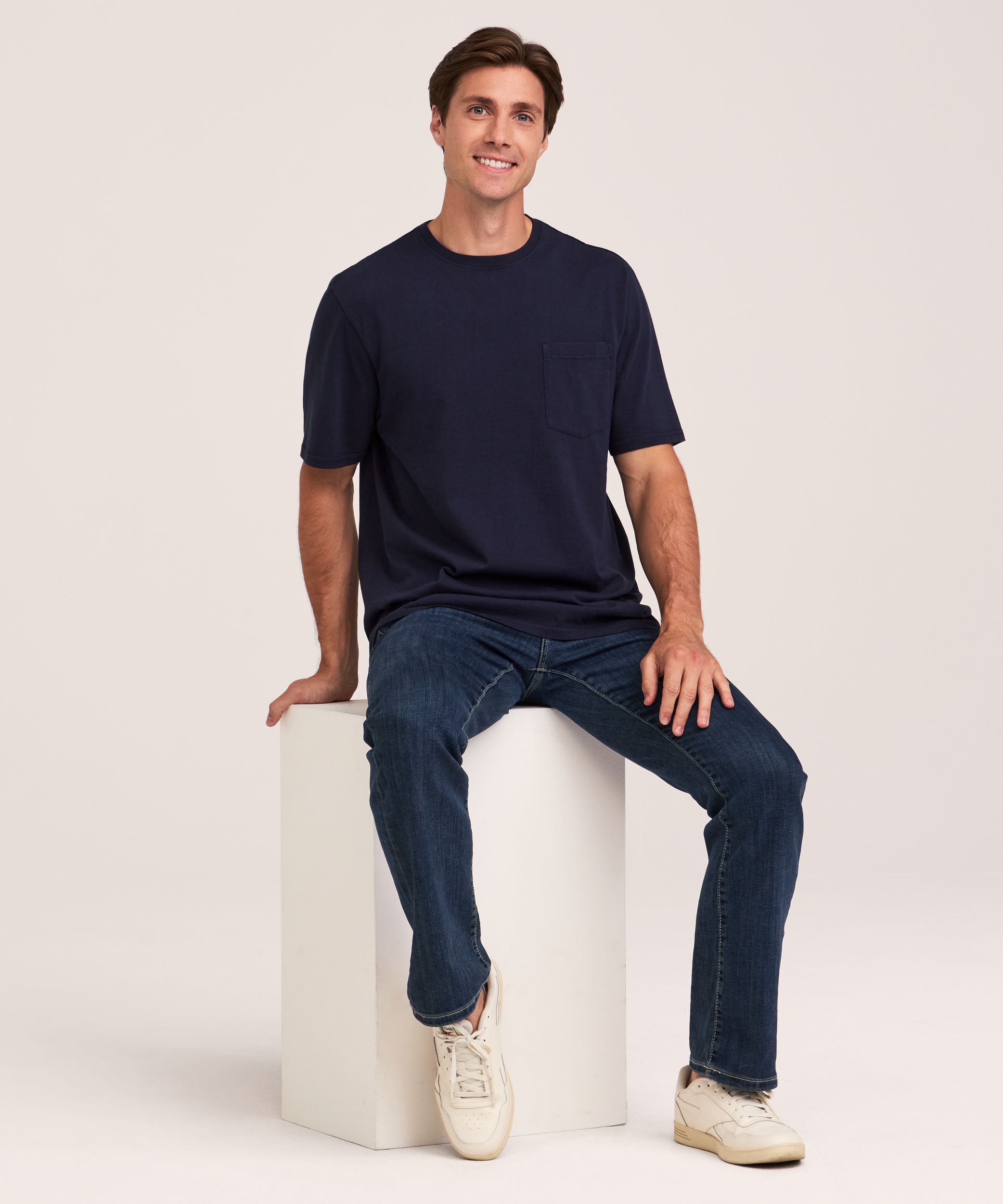 Denver Hayes Men's 50 Wash Classic Fit Chest Pocket Crewneck Cotton T-Shirt