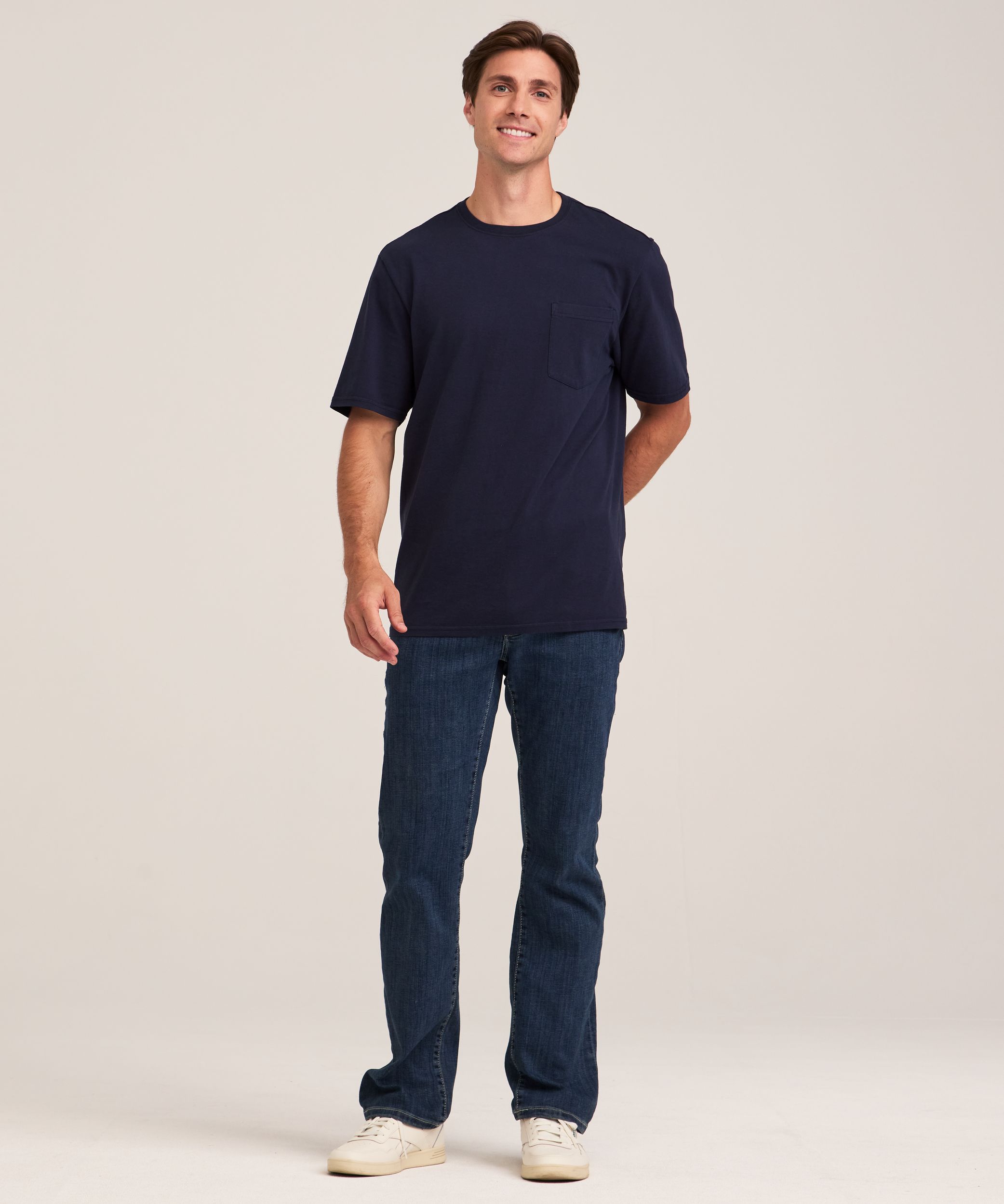 Denver Hayes Men's 50 Wash Classic Fit Chest Pocket Crewneck Cotton T-Shirt