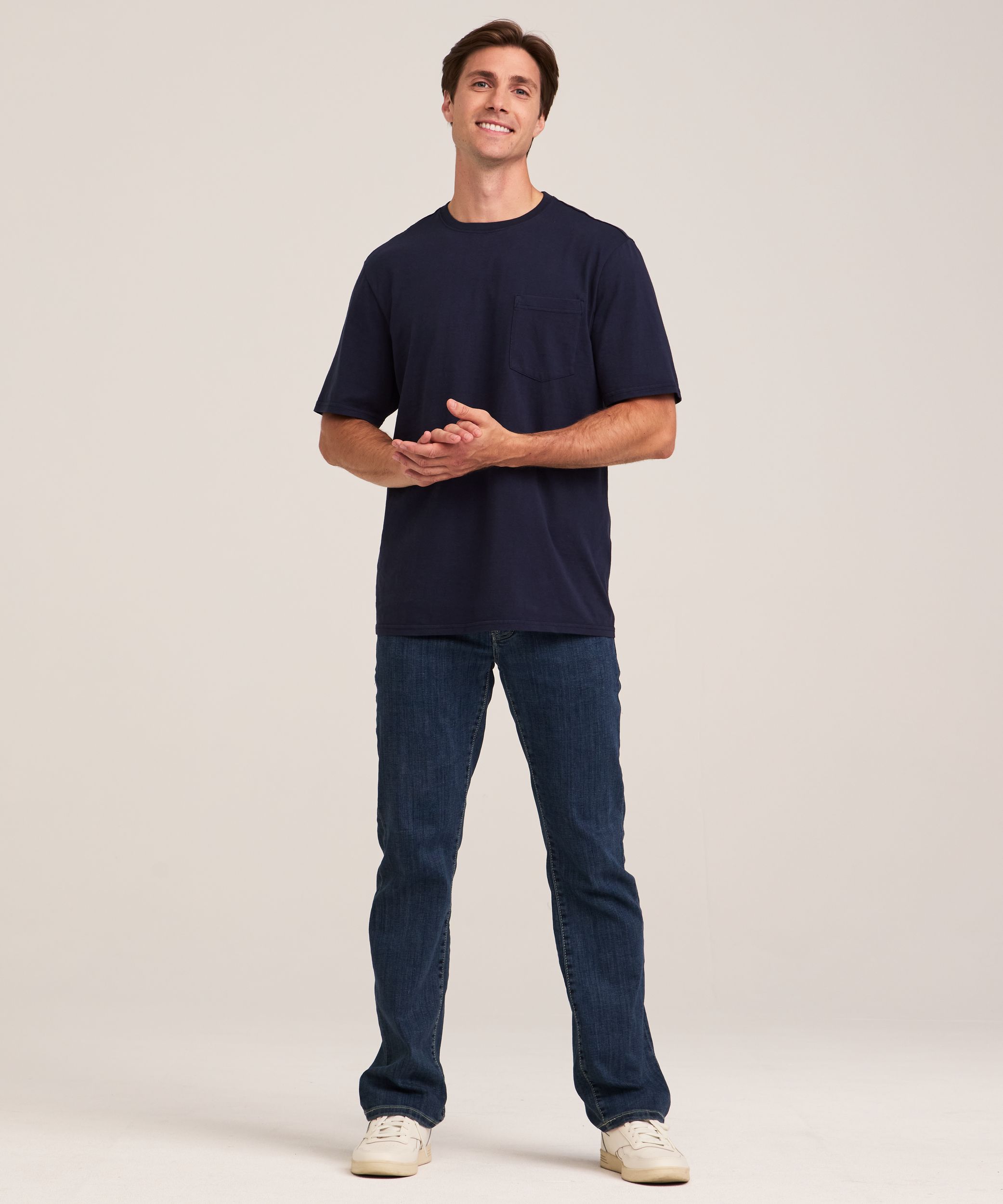 Denver Hayes Men's 50 Wash Classic Fit Chest Pocket Crewneck Cotton T-Shirt