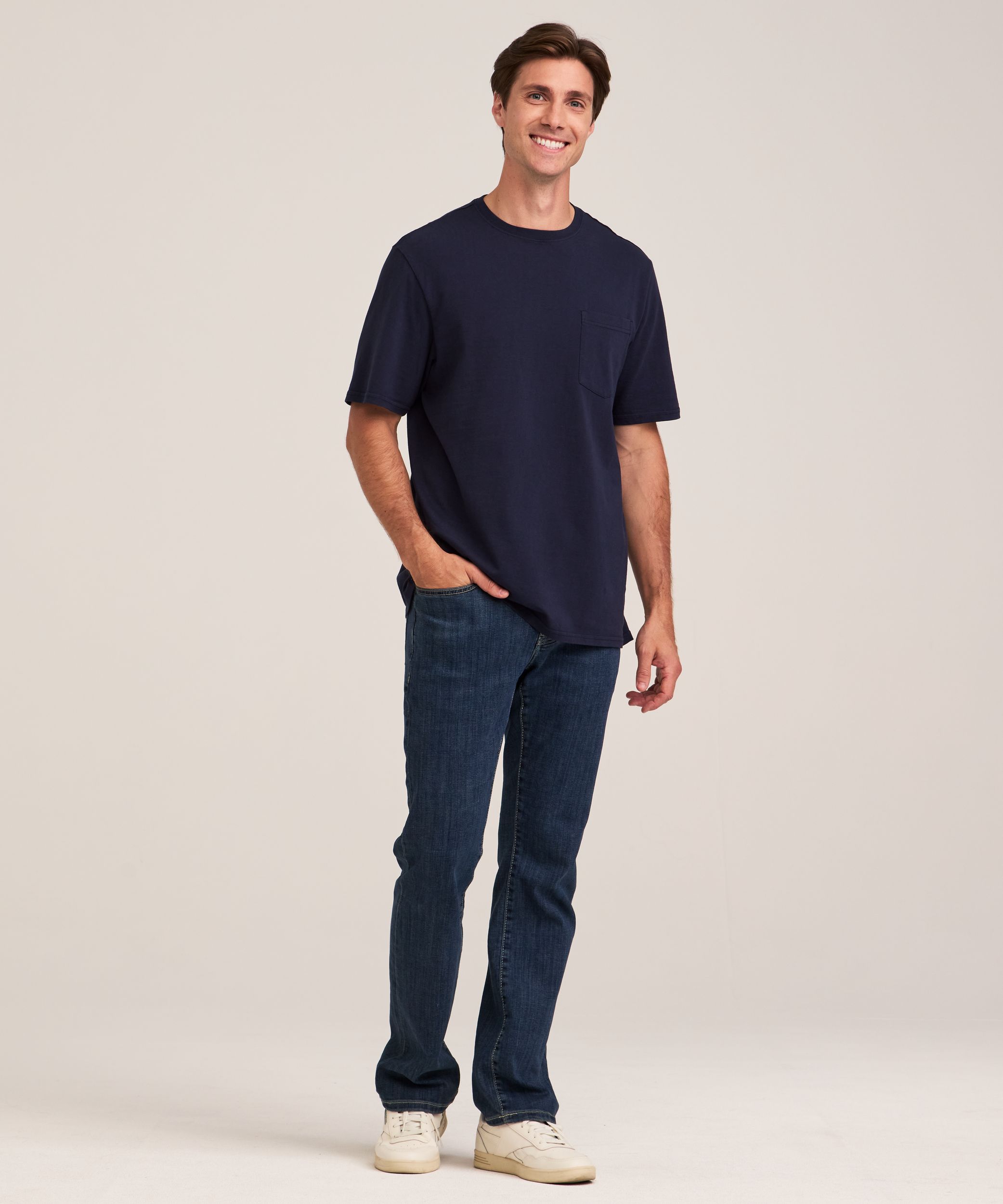 Denver Hayes Men's 50 Wash Classic Fit Chest Pocket Crewneck Cotton T-Shirt