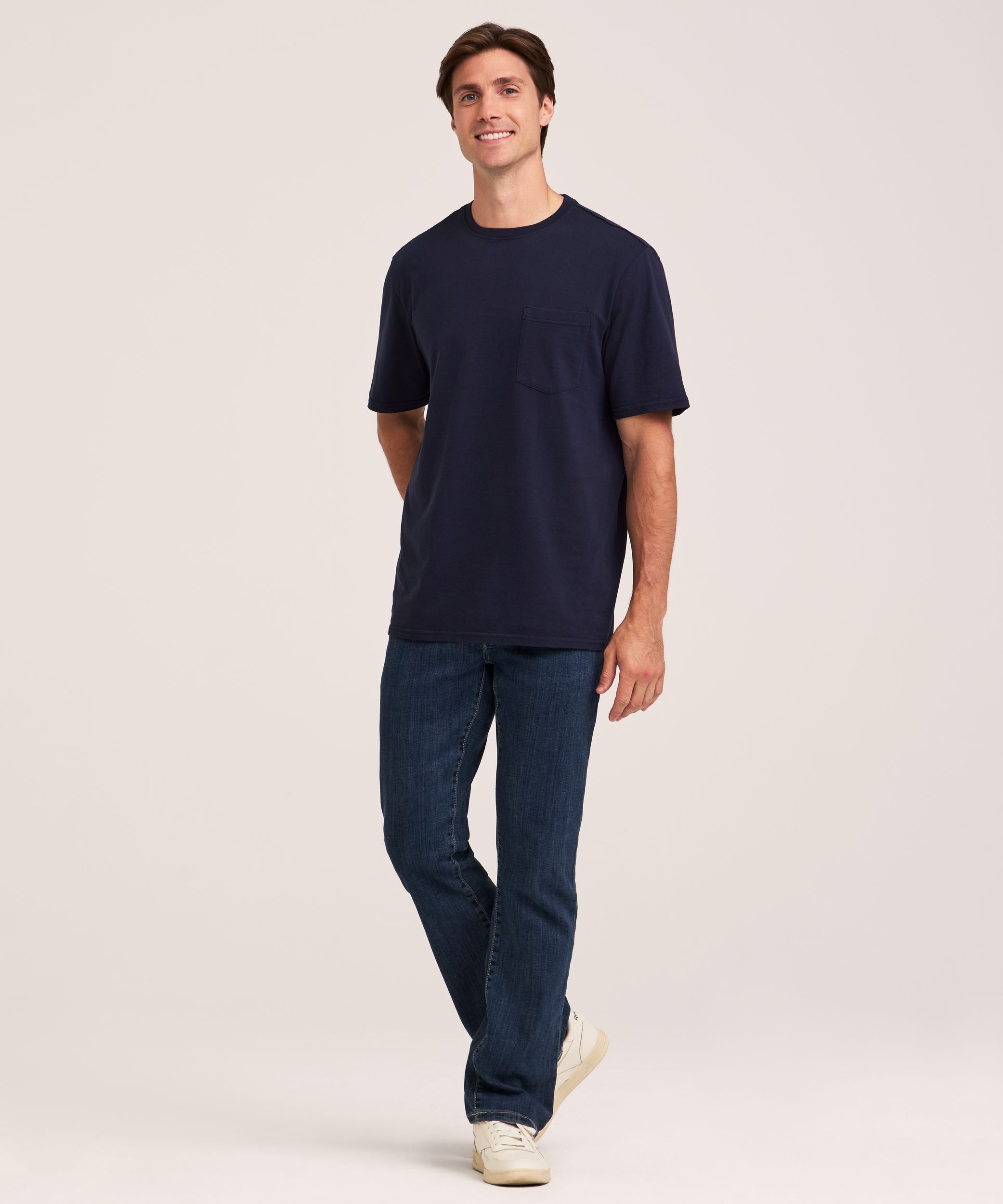 Denver Hayes Men's 50 Wash Classic Fit Chest Pocket Crewneck Cotton T-Shirt