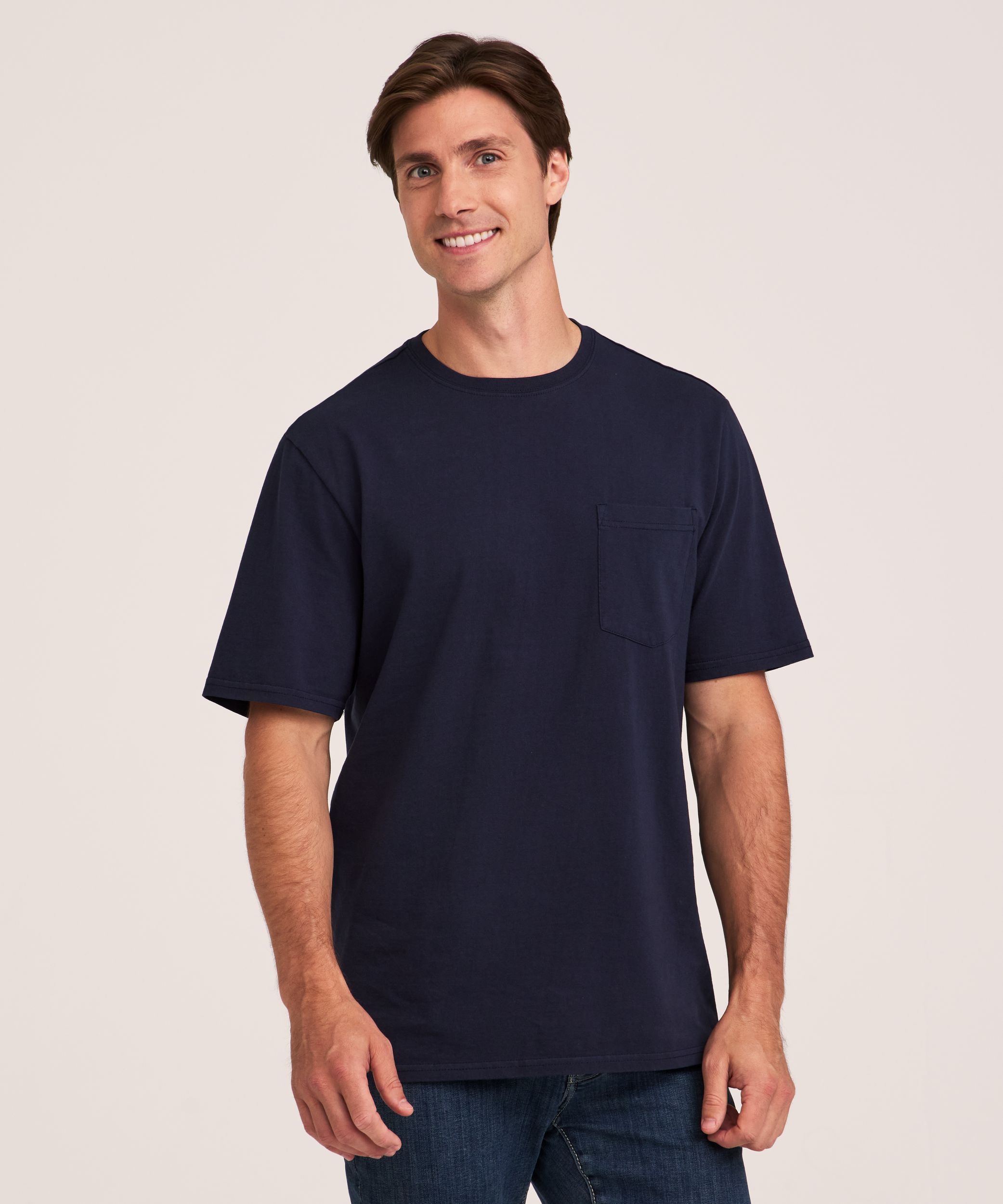 Denver Hayes Men's 50 Wash Classic Fit Chest Pocket Crewneck Cotton T-Shirt