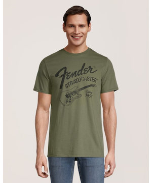 Logo T-Shirt Men's Fender Stratocaster Vintage Graphic Crewneck T Shirt