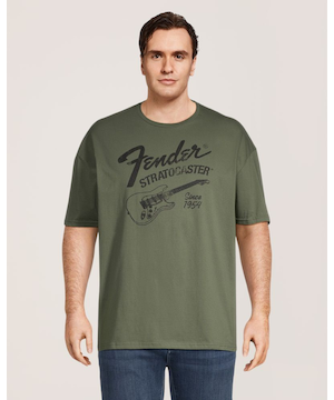 Logo T-Shirt Men's Fender Stratocaster Vintage Graphic Crewneck T Shirt