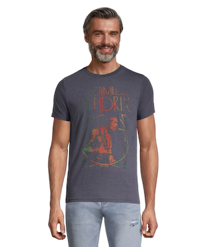 T-shirt graphique à col ras du cou avec logo pour hommes, Jimi Hendrix