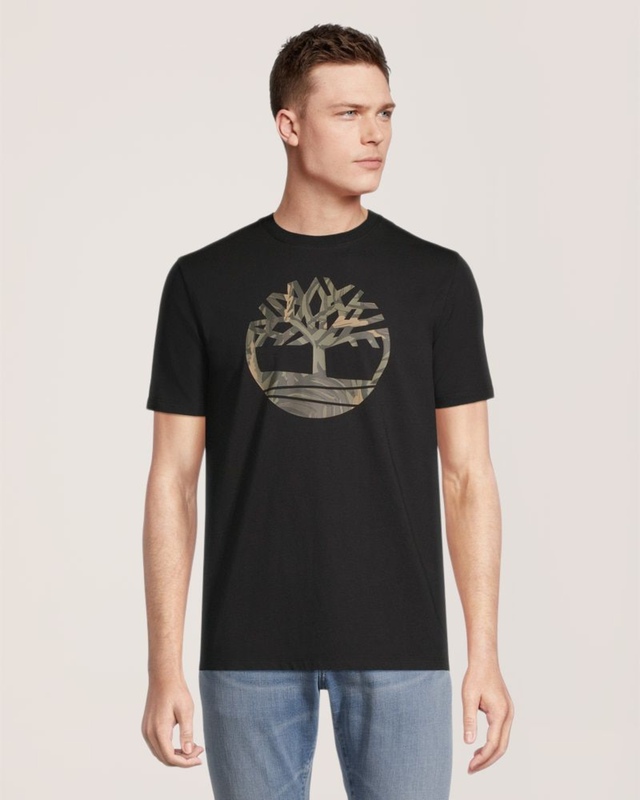 T-shirt en coton à col ras du cou avec imprimé arbre camouflage pour hommes, Timberland