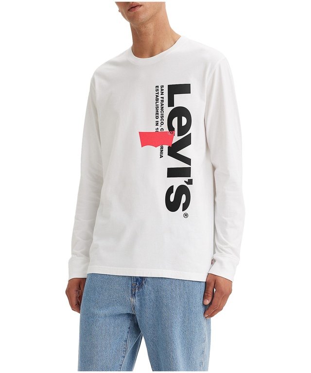 T-shirt en coton coupe décontractée à col ras du cou avec graphique vertical pour hommes, Levi's