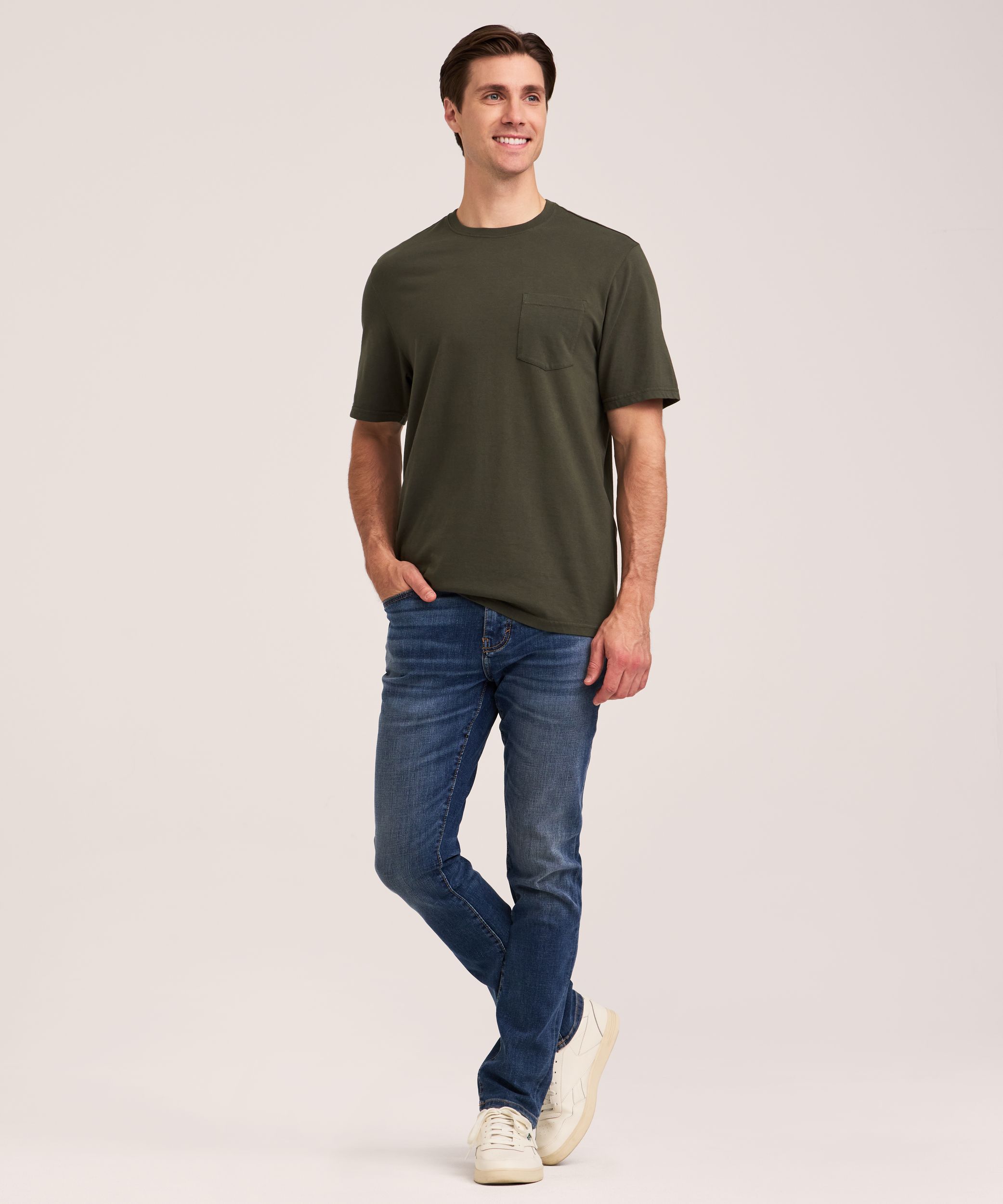 Denver Hayes Men's 50 Wash Classic Fit Chest Pocket Crewneck Cotton T-Shirt