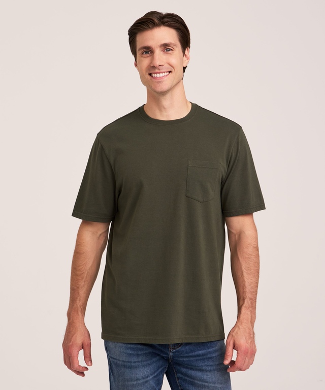 T-shirt en coton 50 lavages de coupe classique à col ras du cou avec poche de poitrine pour hommes, Denver Hayes