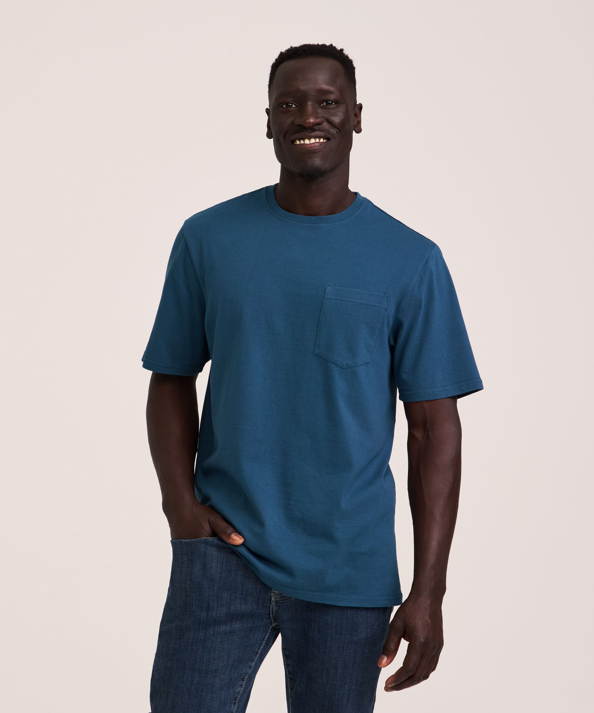 Denver Hayes Men's 50 Wash Classic Fit Chest Pocket Crewneck Cotton T-Shirt