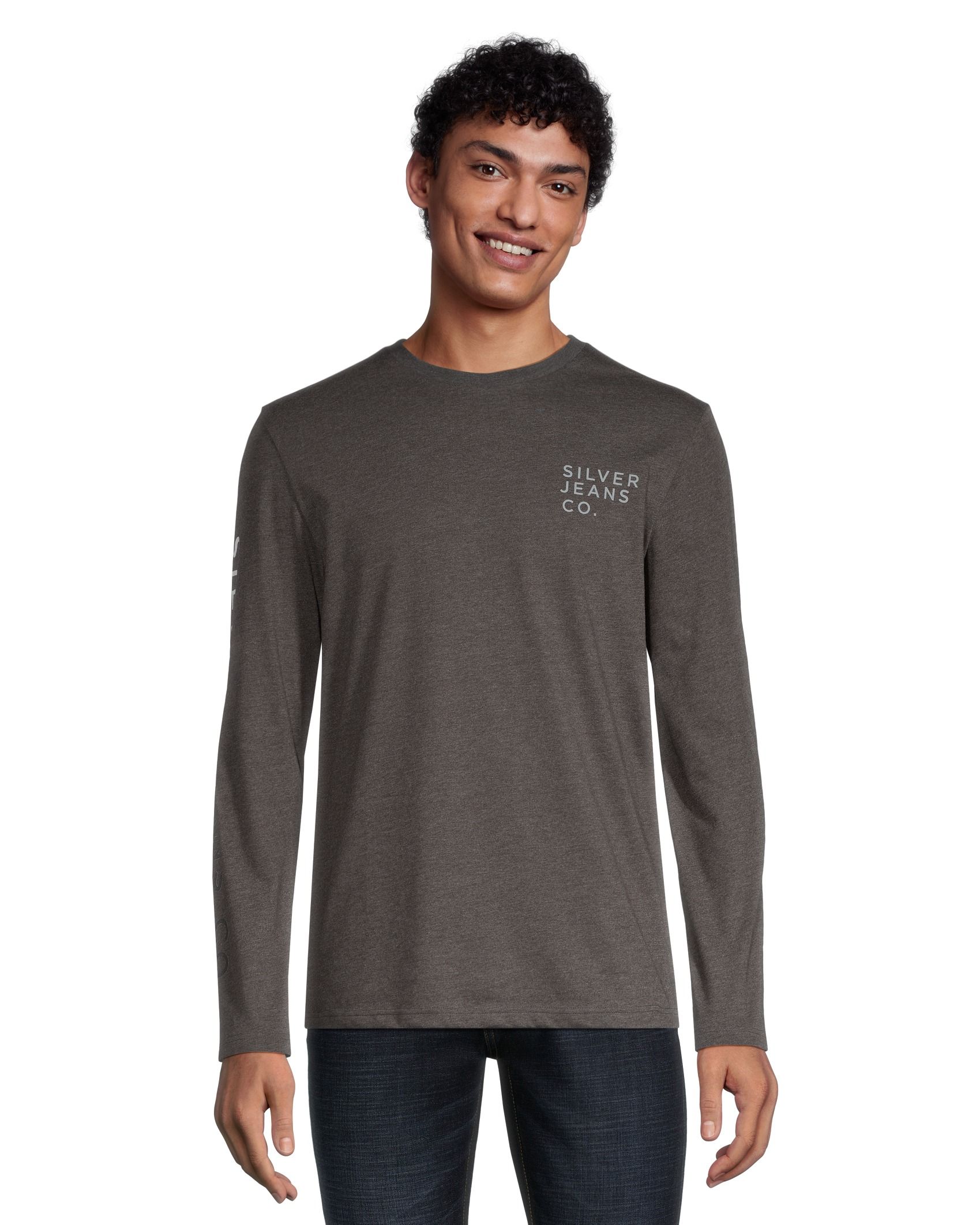 Silver Men's Long Sleeve Logo T Shirt | Marks