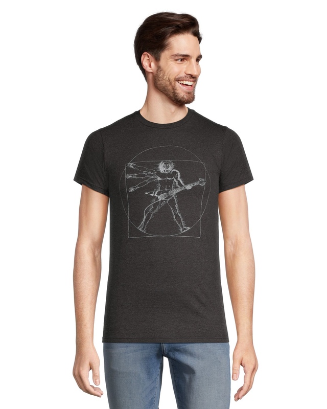 T-shirt graphique coupe classique à col ras du cou avec logo pour hommes, Guitare De Vinci