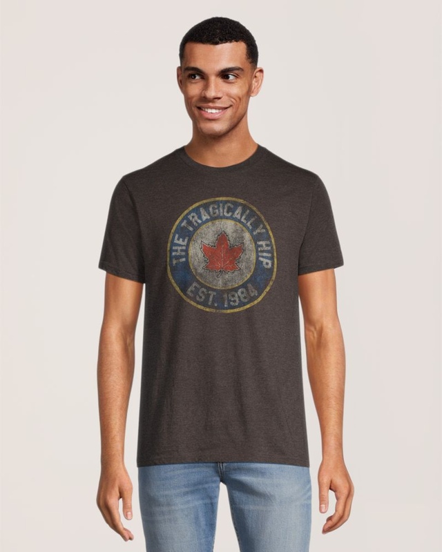 T-shirt graphique rétro coupe régulière à col ras du cou avec logo pour hommes, Tragically Hip