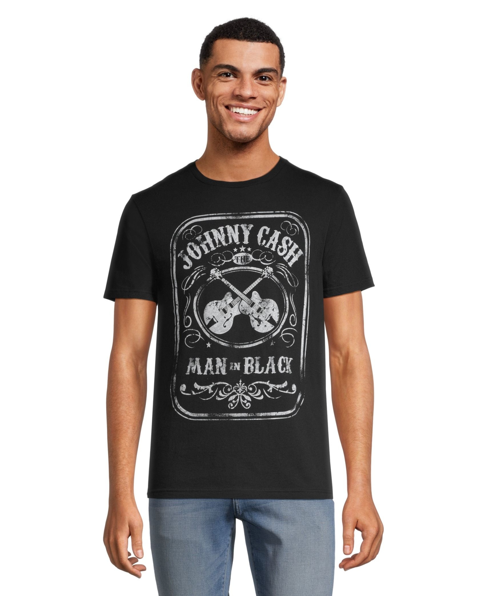 Logo T-Shirts Men's Johnny Cash Man in Black Graphic Vintage T Shirt ...