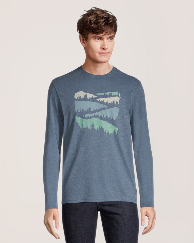 T-shirt à manches longues avec graphique d'arbres CF pour hommes, WindRiver