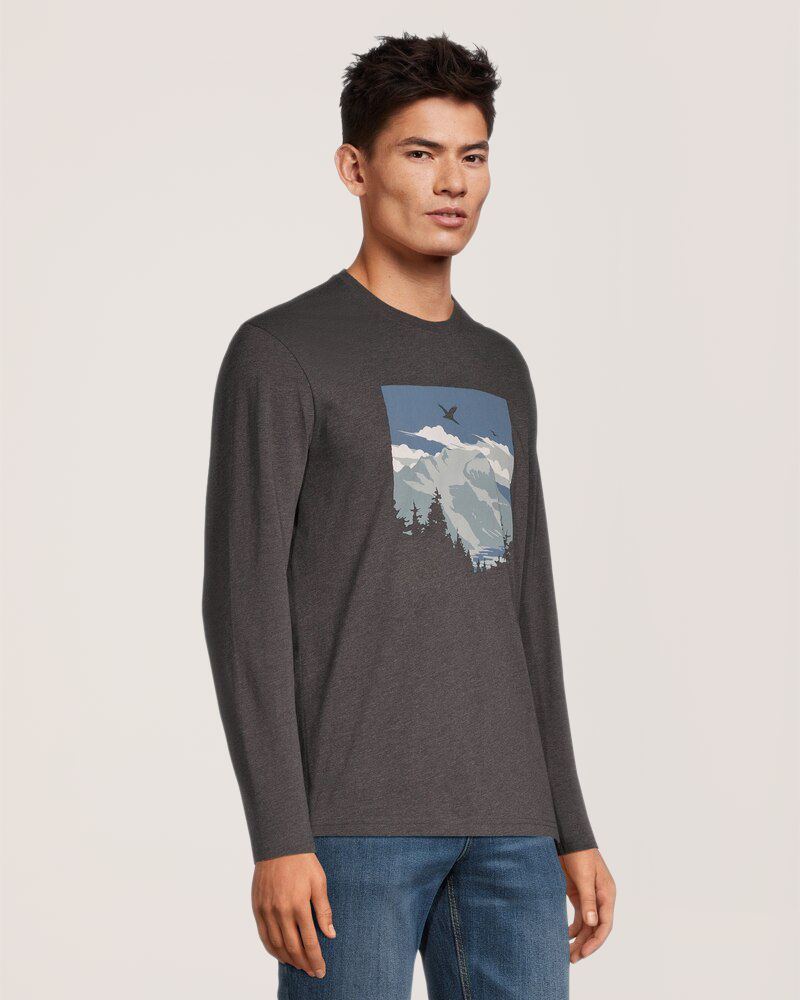 T-shirt à manches longues avec graphique de montagne CF pour hommes, WindRiver