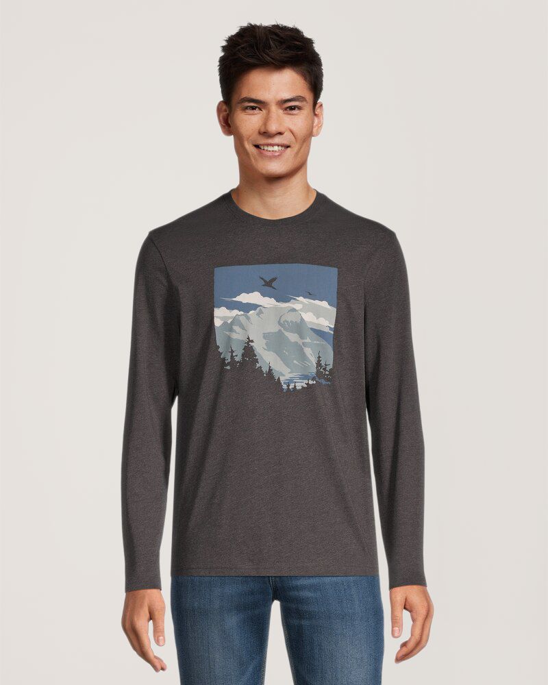T-shirt à manches longues avec graphique de montagne CF pour hommes, WindRiver