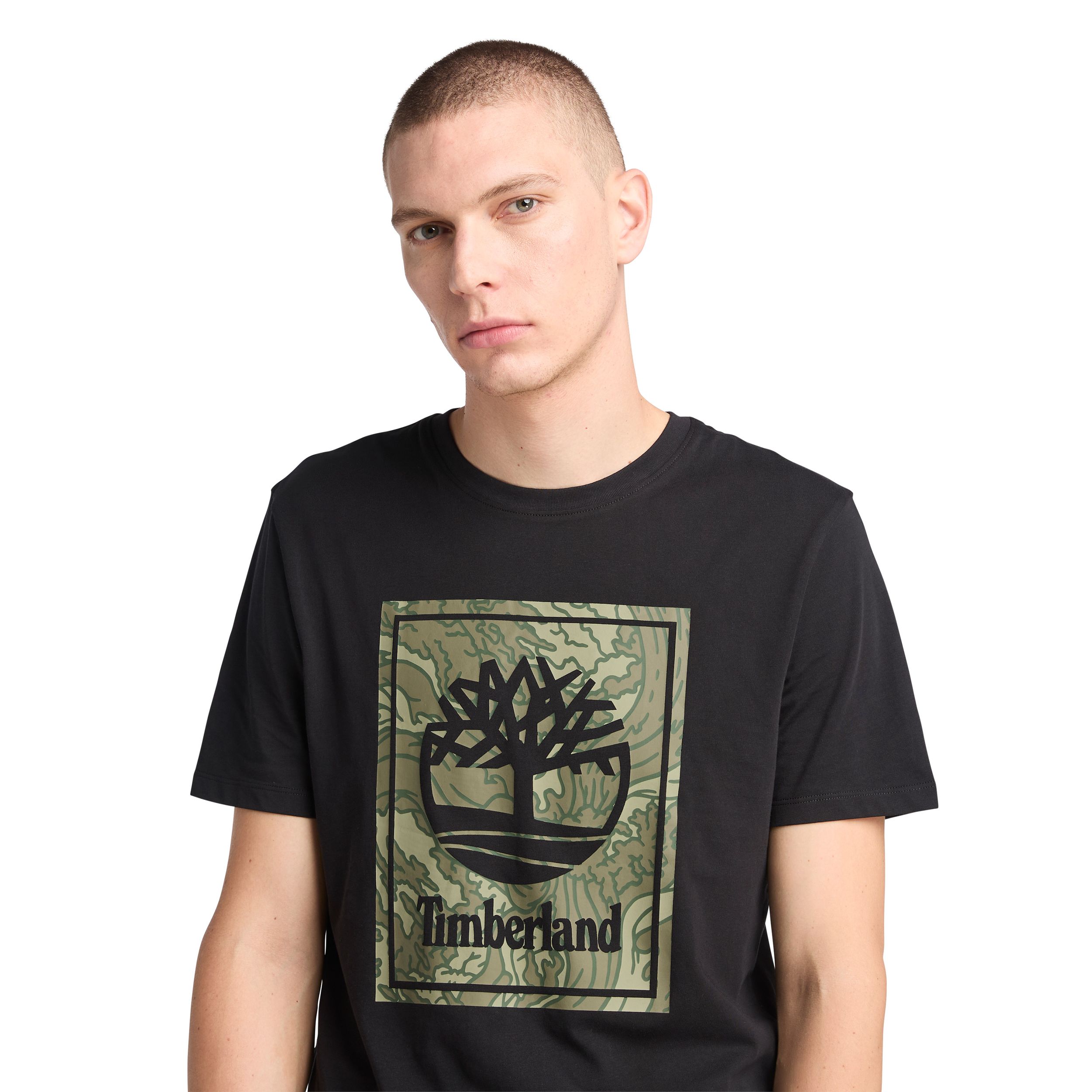 T-shirt graphique superposé avec carré camouflage pour hommes, Timberland