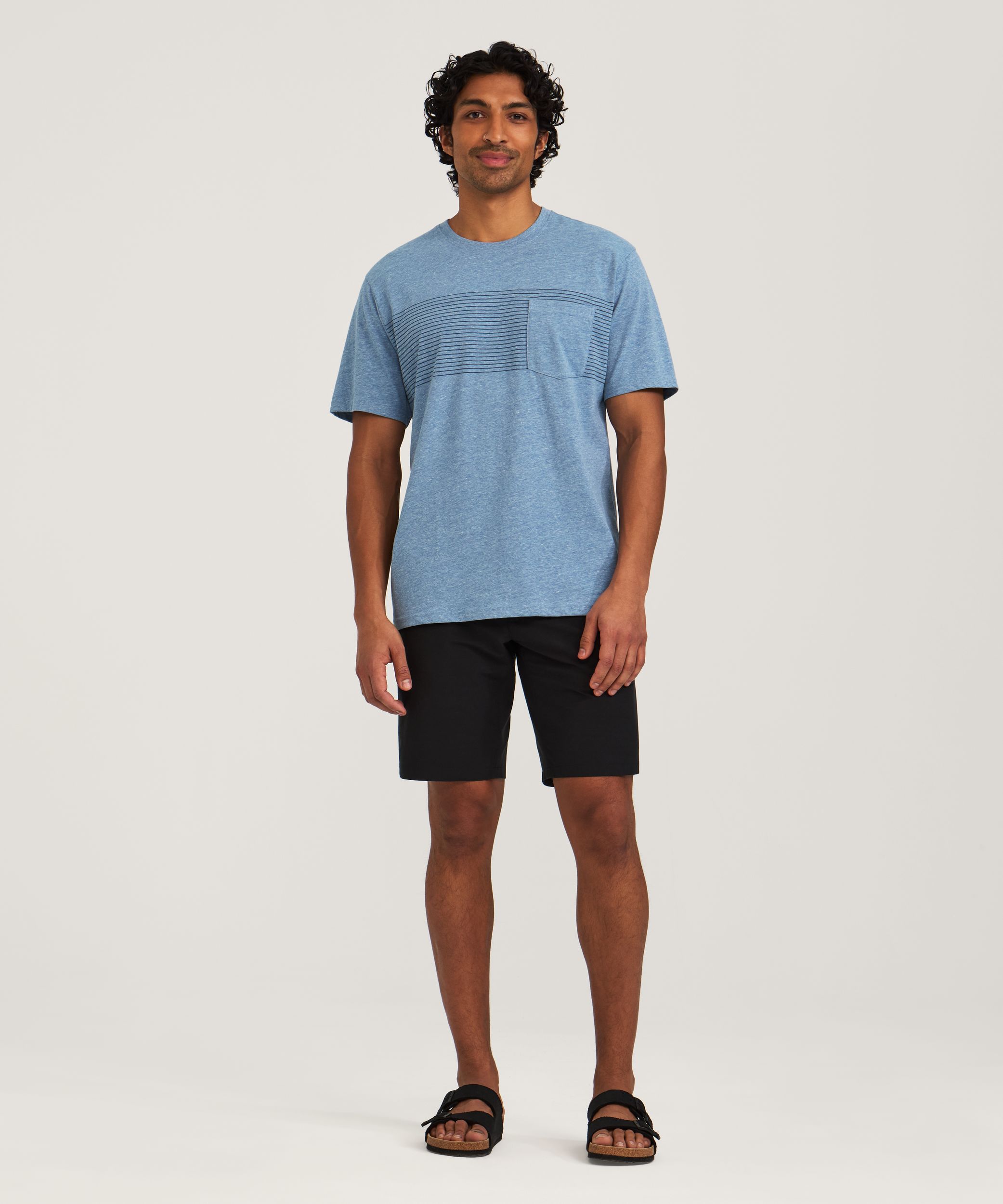 FarWest Men's Chest Pocket Striped T-Shirt