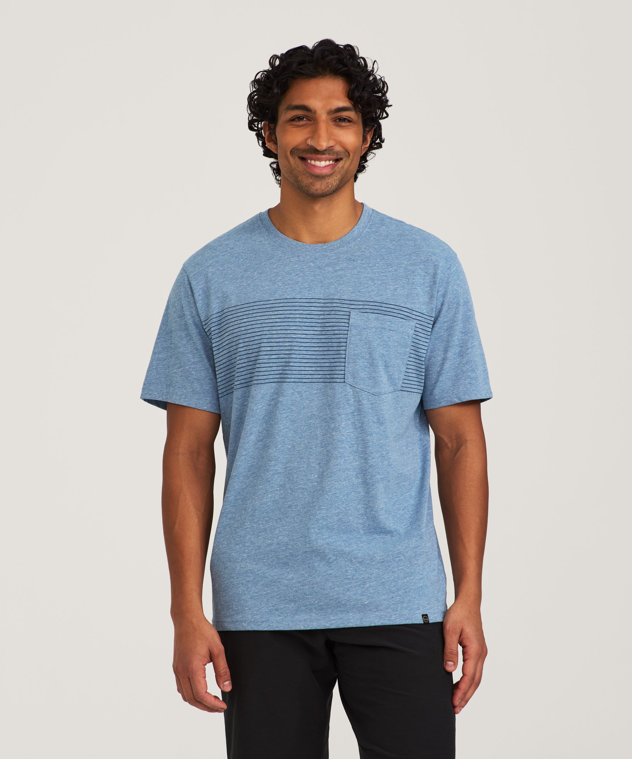 FarWest Men's Chest Pocket Striped T-Shirt