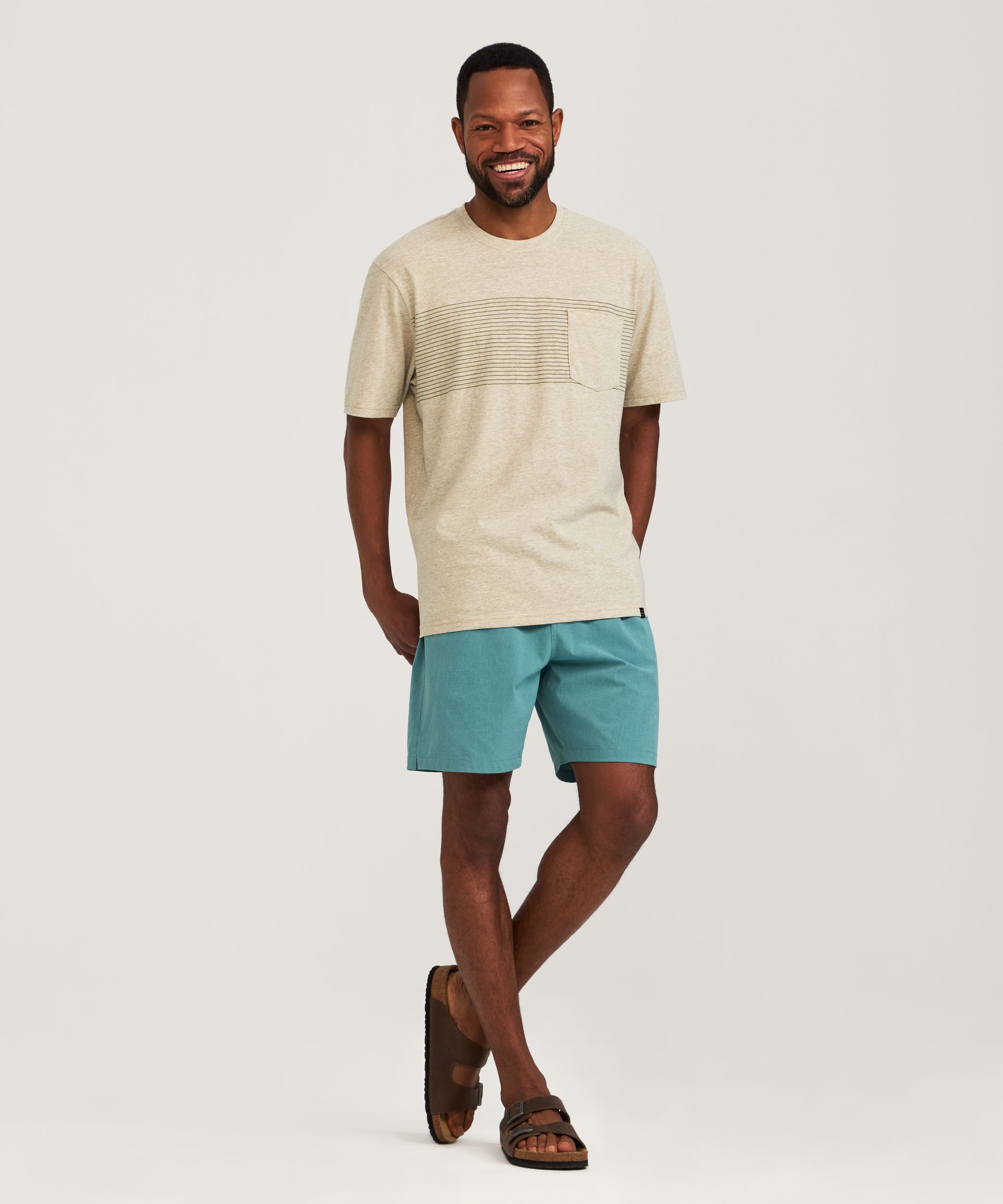 FarWest Men's Chest Pocket Striped T-Shirt