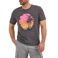 T-shirt graphique pour hommes, coucher de soleil et palmier, Wrangler Front_Flat