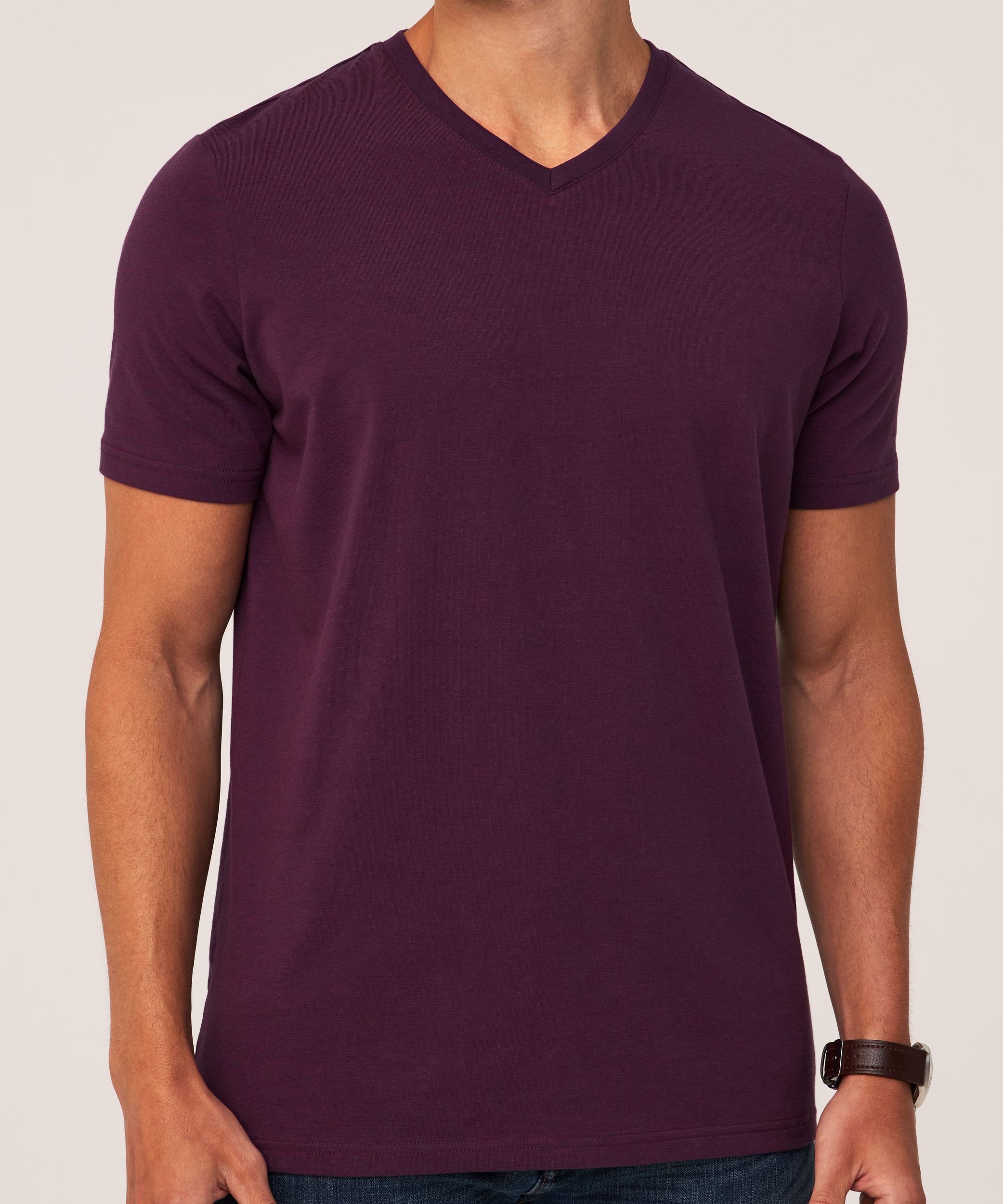 T-shirt saisonnier extensible à encolure en V pour hommes, Denver Hayes