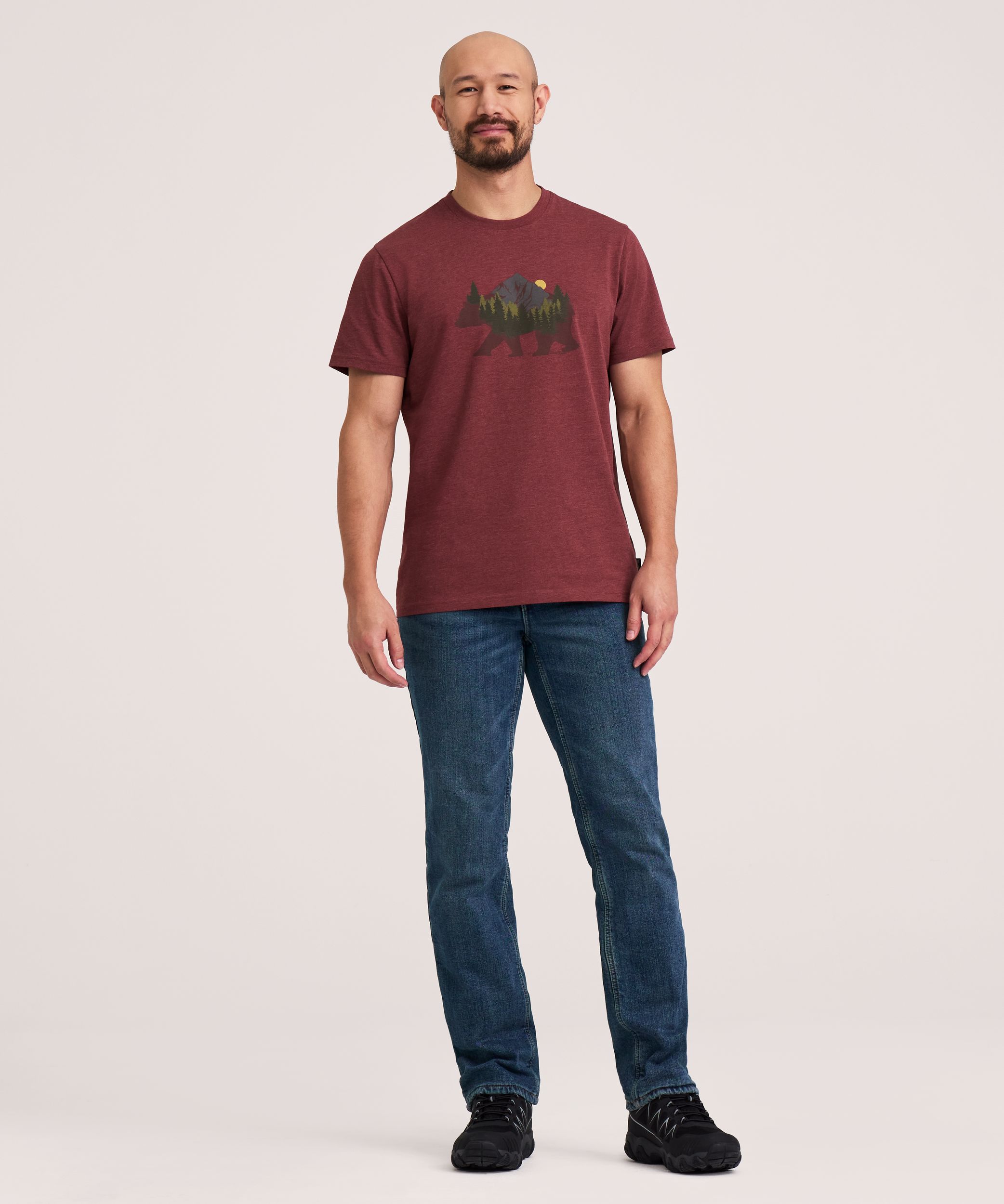 T-shirt graphique à manches courtes à motif d’ours pour hommes, WindRiver