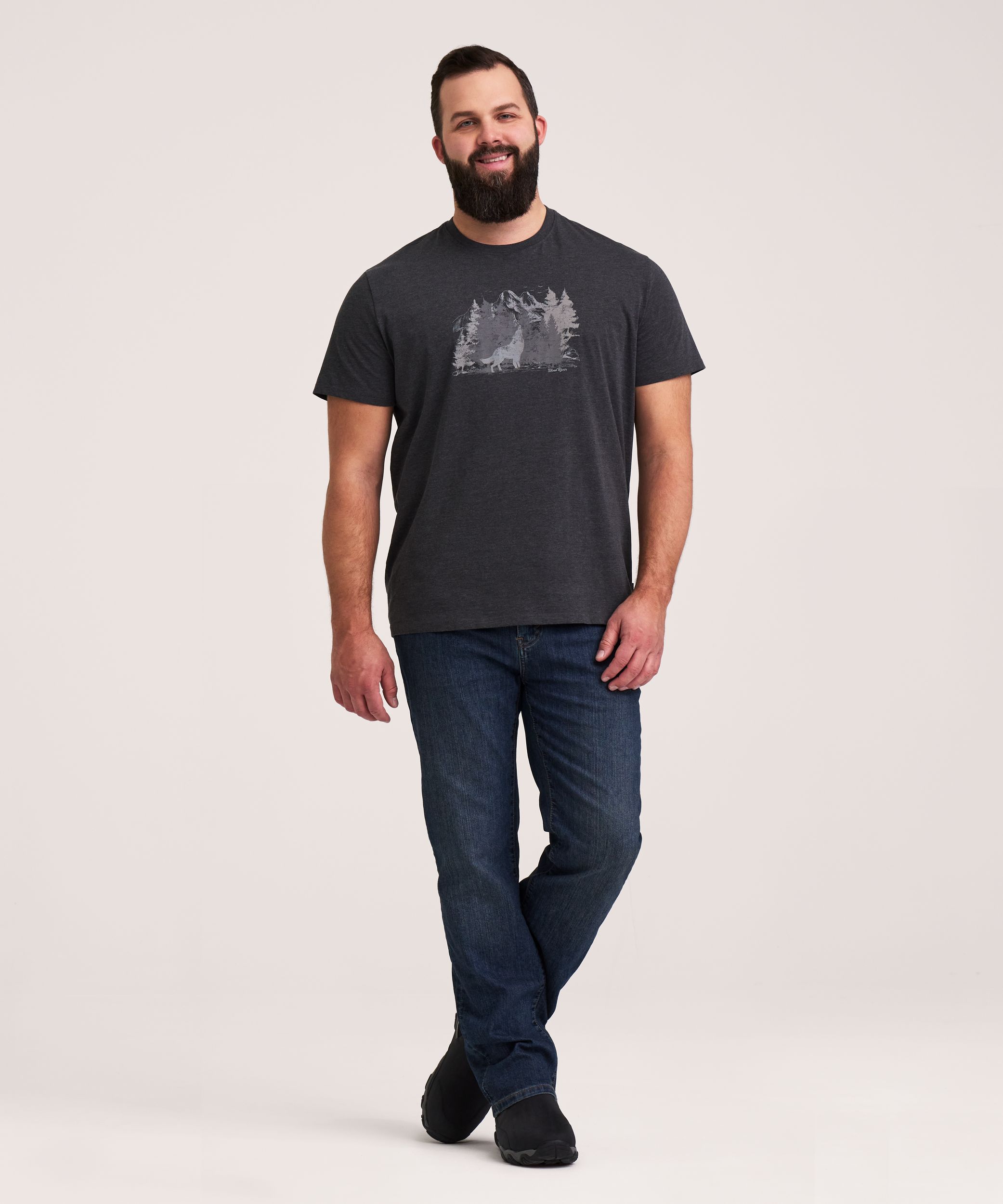 T-shirt graphique à manches courtes à motif d’ours pour hommes, WindRiver