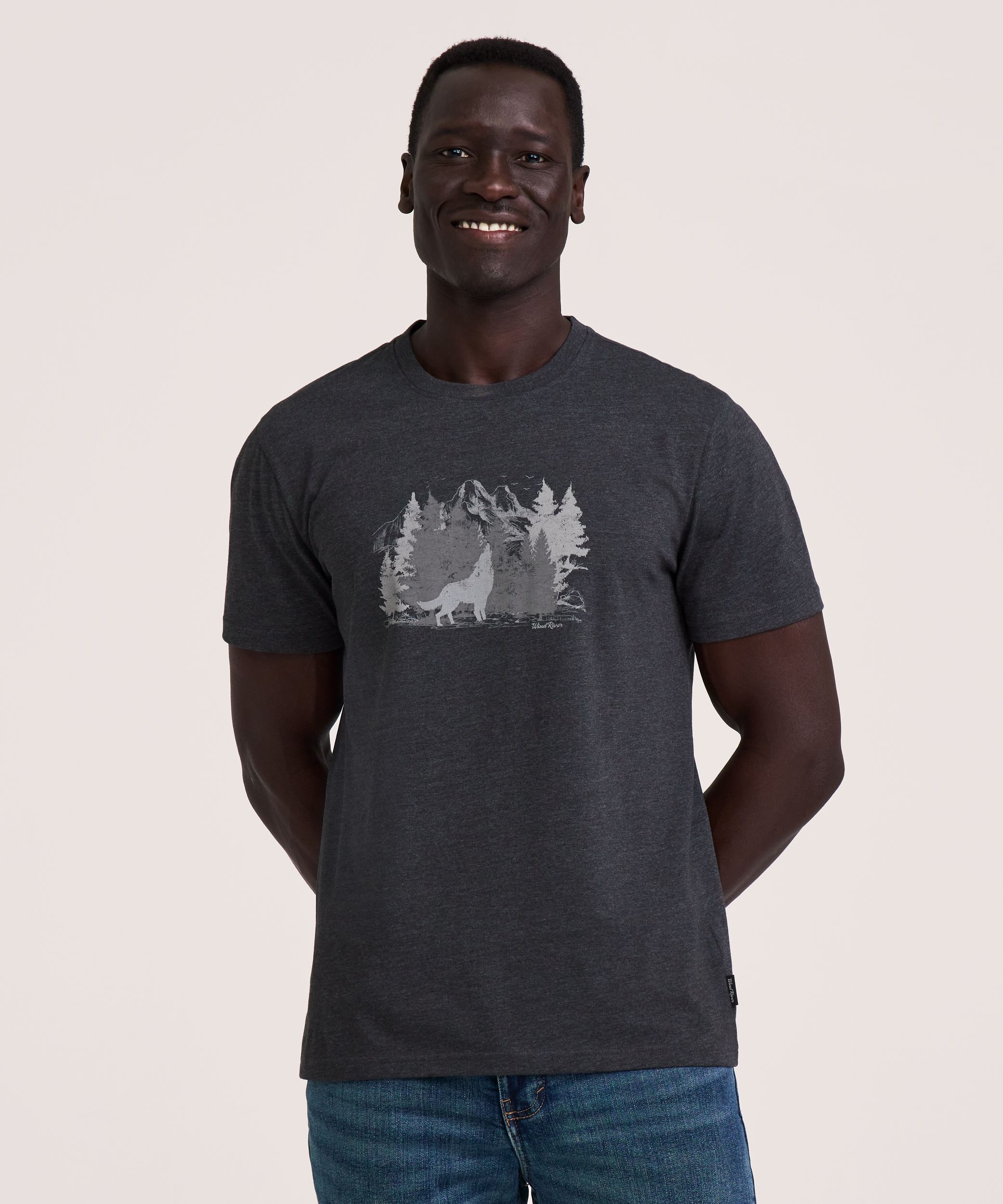 T-shirt graphique à manches courtes à motif d’ours pour hommes, WindRiver