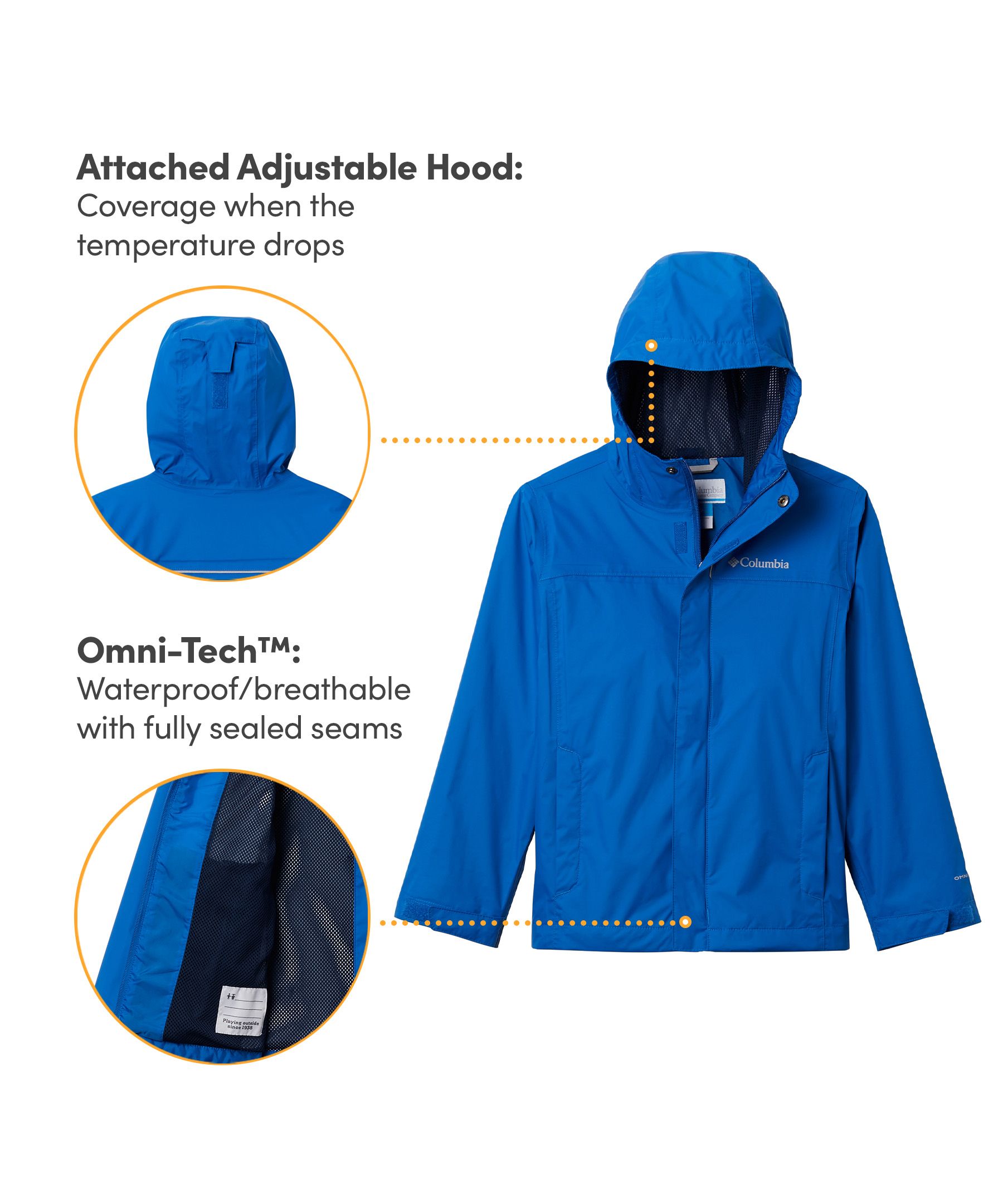 Columbia Kids' Unisex Watertight Omni-Tech Lightweight Waterproof Jacket