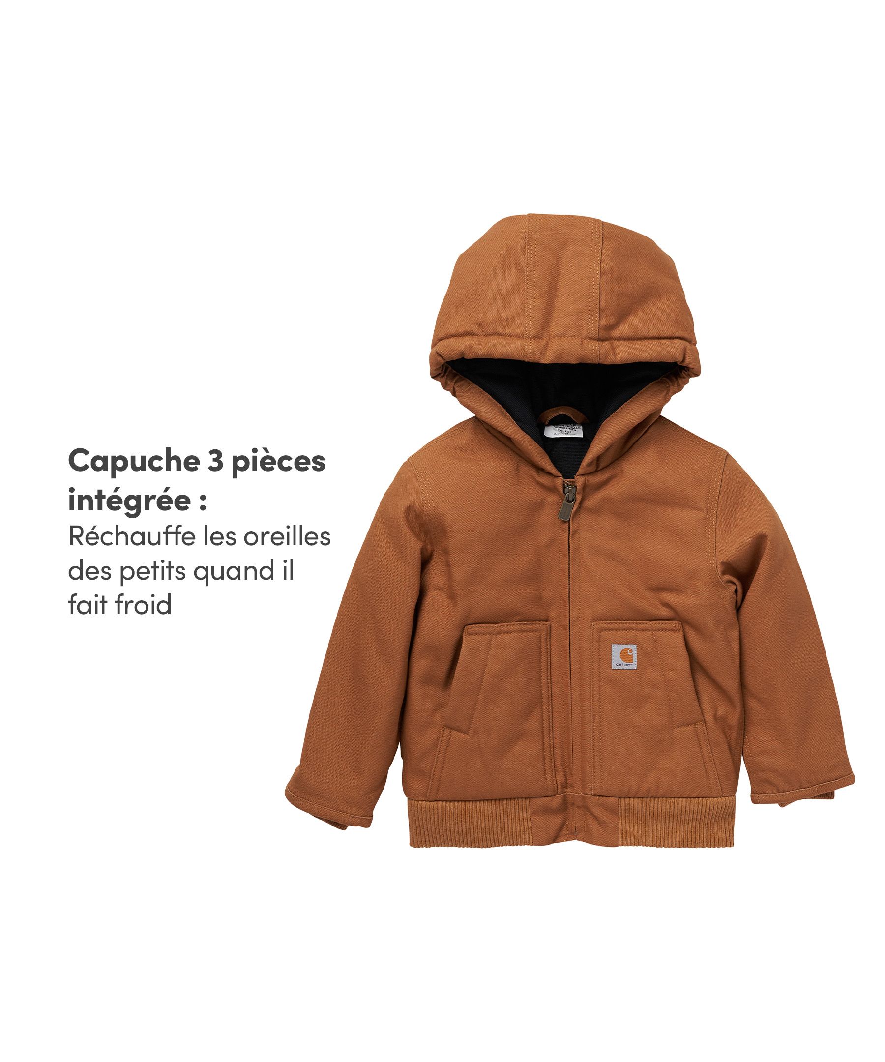Carhartt Veste à capuche isolée à manches longues en toile pour enfants, 2 à 4 ans
