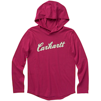 Carhartt Girls' 2-4 Years Cursive Logo Long Sleeve Hooded T Shirt Front_Flat