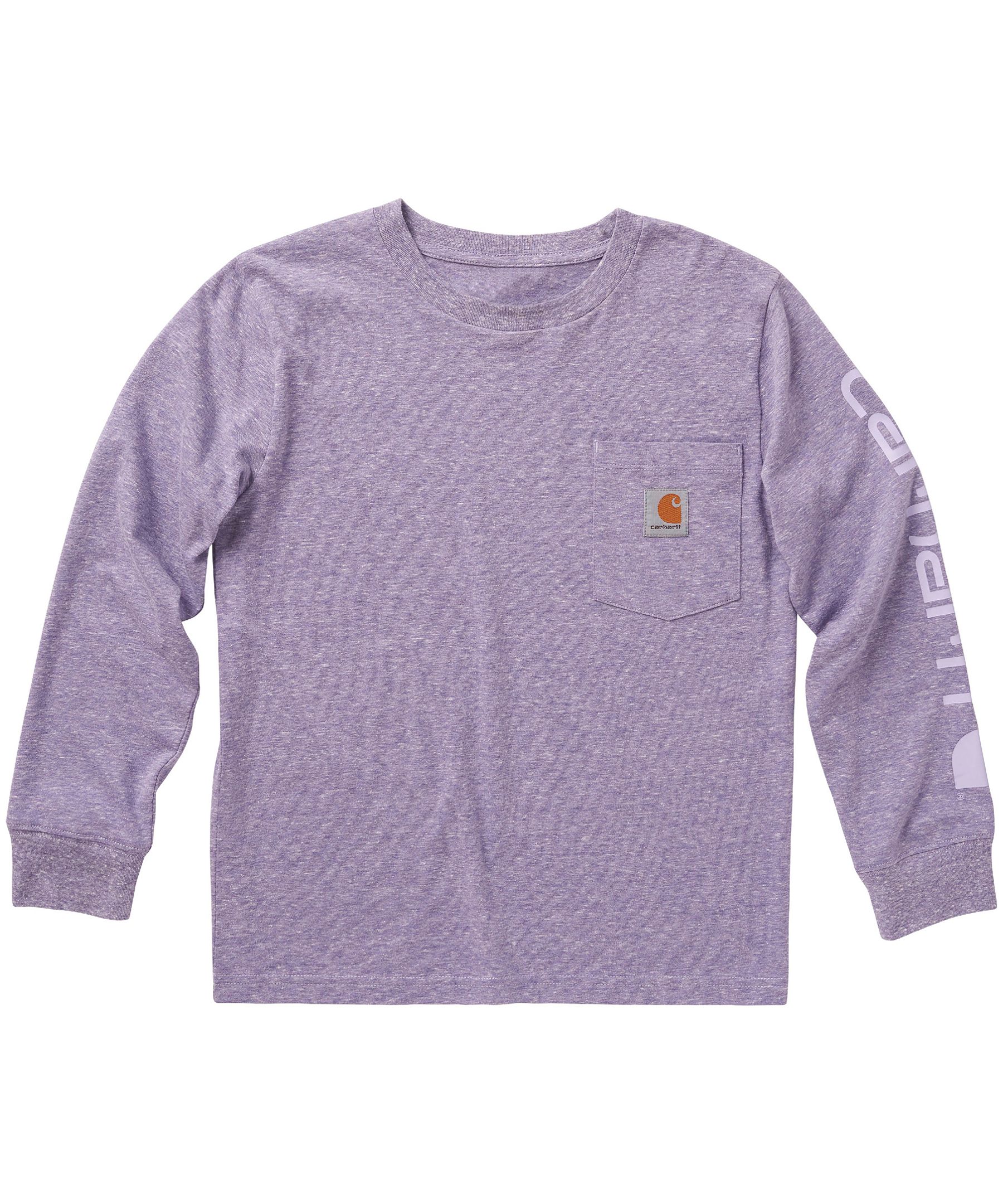 Carhartt Girls' 2-4 Years Logo Pocket Lightweight Crew Neck Long Sleeve T Shirt