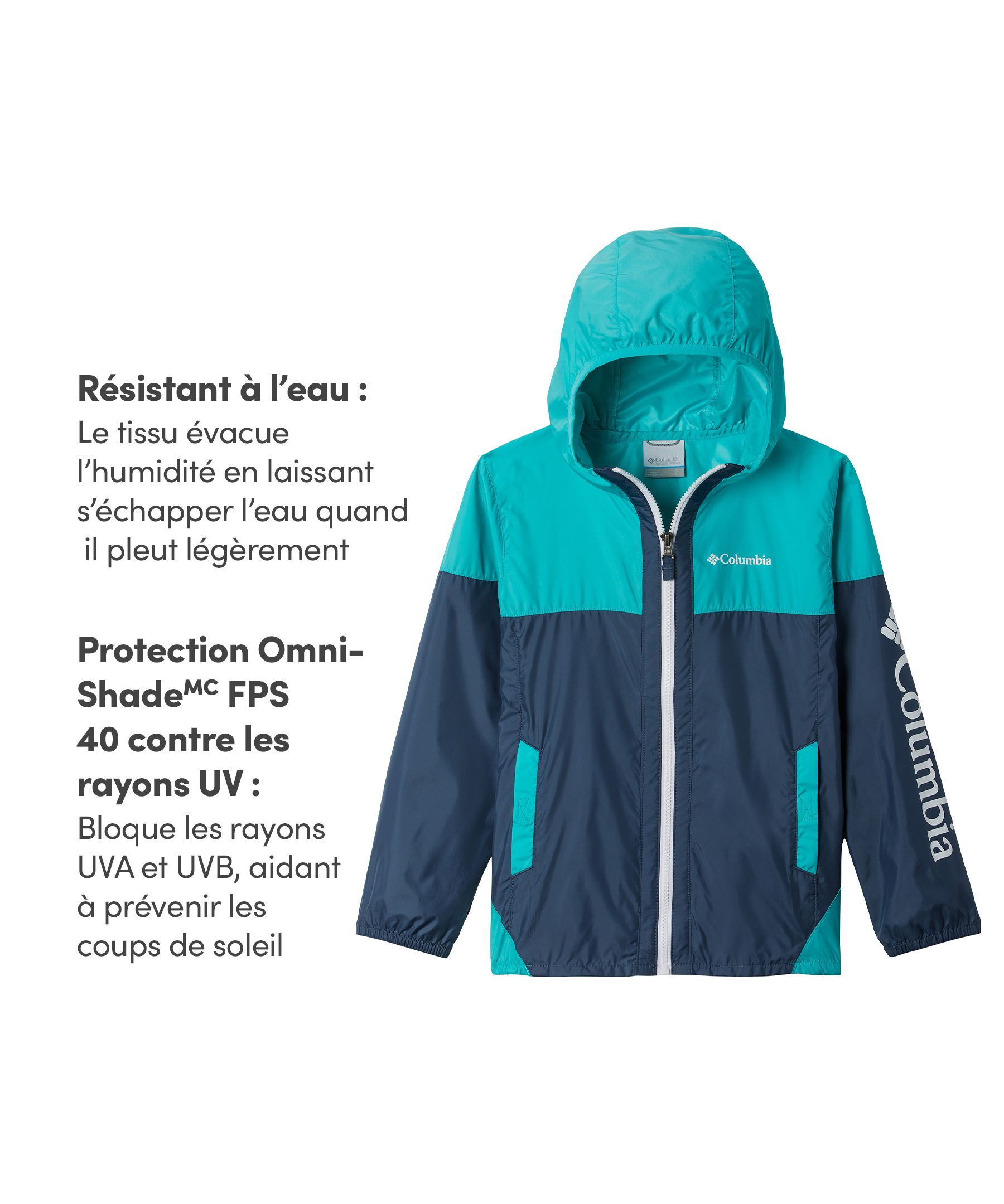 Veste coupe-vent résistante à l'eau avec protection Omni-Shade pour jeunes garçons, Columbia, Flash Challenger